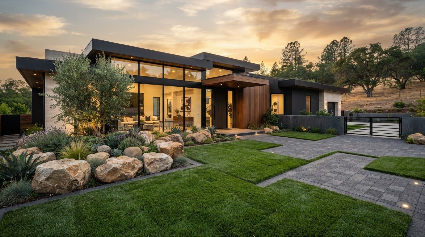 Futuristic Front Yard Concept 10 Front Yard futuristic concept visualisation modern home. Images Created by www.TinyHome-Revolution.com