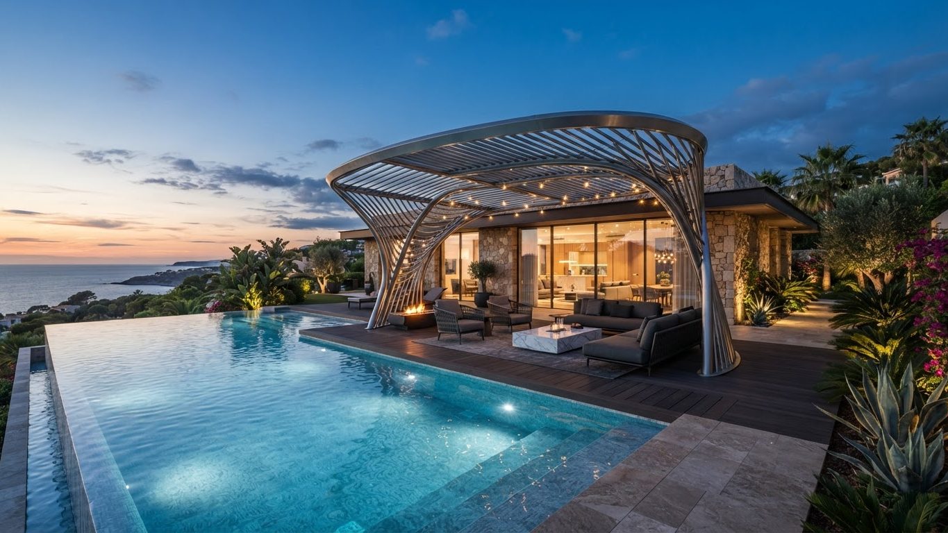 Pergola & Patio Concept 07 Pergolas & Patios futuristic concept visualisation modern. Images Created by www.TinyHome-Revolution.com