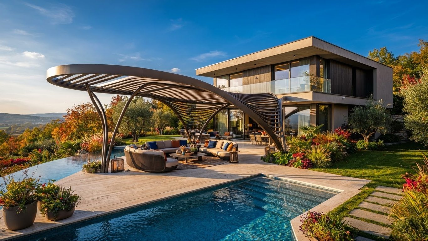 Pergola & Patio Concept 27 Pergolas & Patios futuristic concept visualisation modern. Images Created by www.TinyHome-Revolution.com