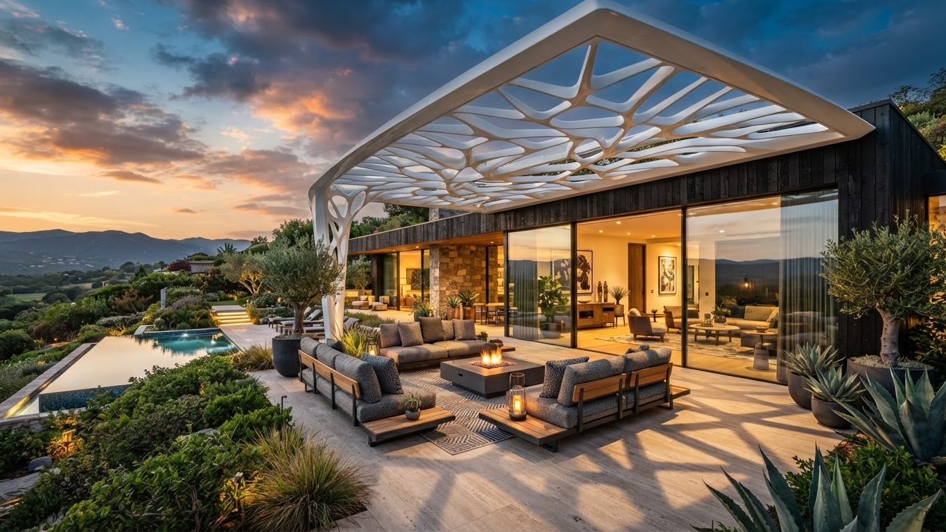 Pergola & Patio Concept 20 Pergolas & Patios futuristic concept visualisation modern. Images Created by www.TinyHome-Revolution.com