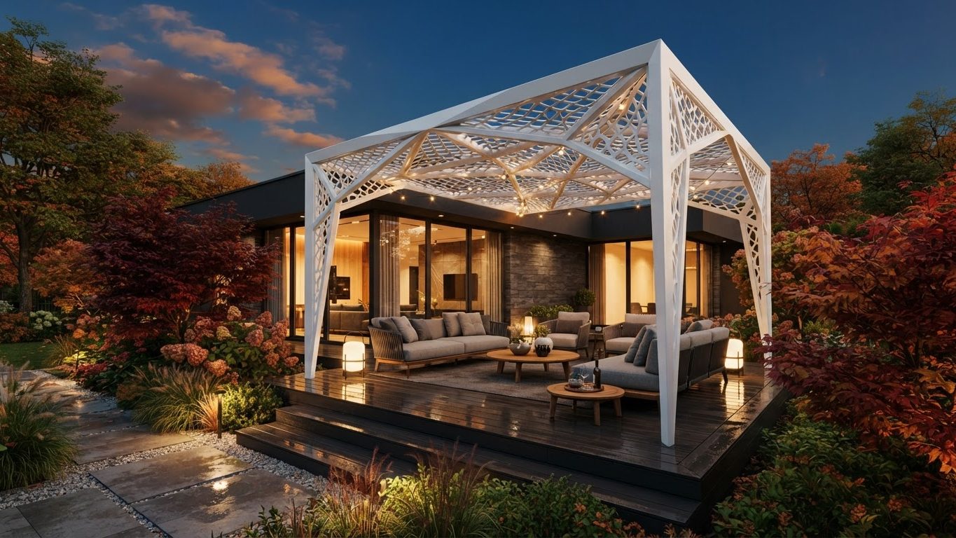 Pergola & Patio Concept 40 Pergolas & Patios futuristic concept visualisation modern. Images Created by www.TinyHome-Revolution.com