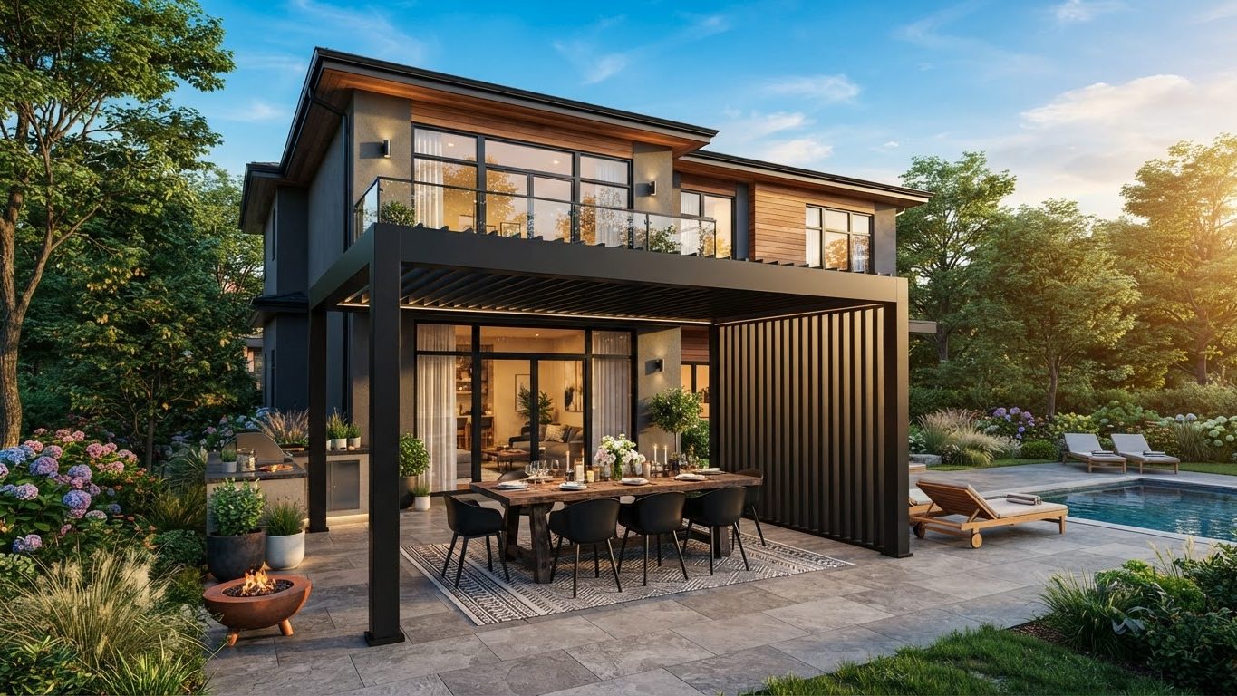 Pergola & Patio Concept 18 Pergolas & Patios futuristic concept visualisation modern. Images Created by www.TinyHome-Revolution.com