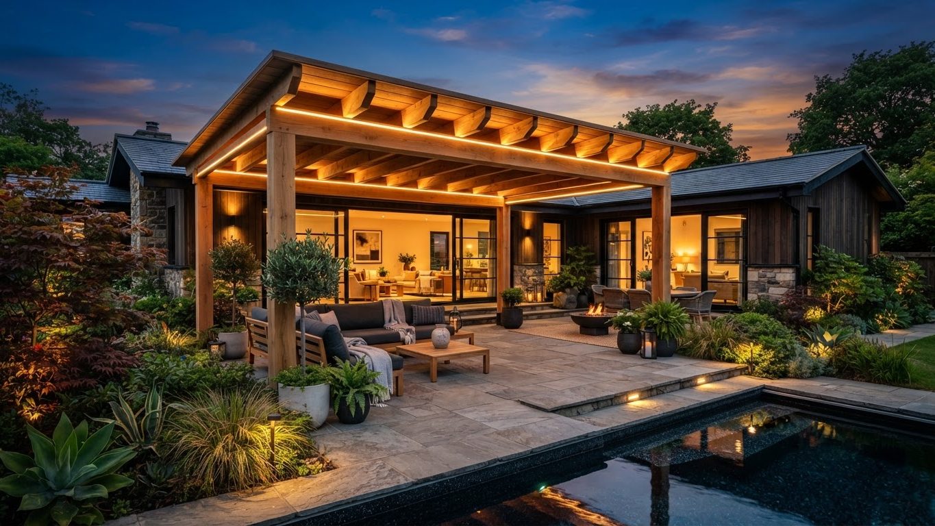 Pergola & Patio Concept 01 Pergolas & Patios futuristic concept visualisation modern. Images Created by www.TinyHome-Revolution.com