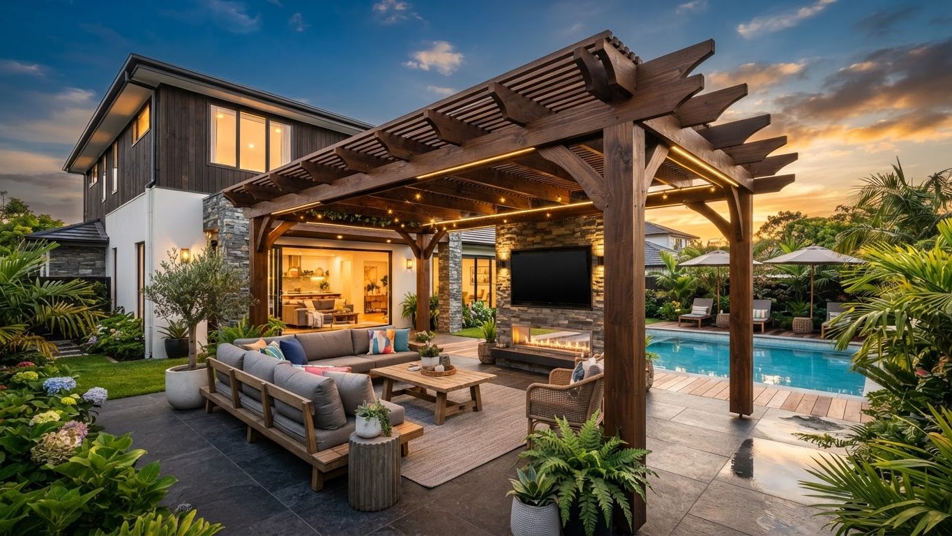 Pergola & Patio Concept 19 Pergolas & Patios futuristic concept visualisation modern. Images Created by www.TinyHome-Revolution.com