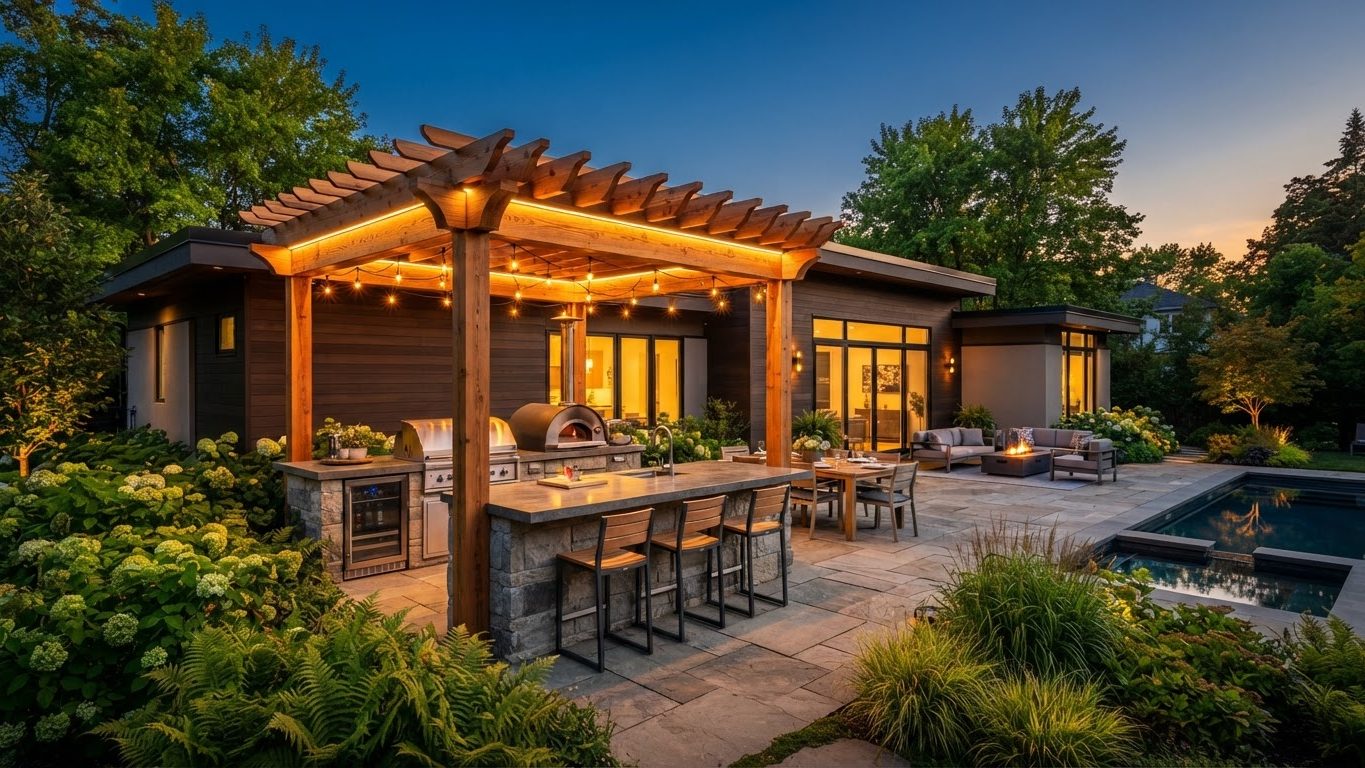 Pergola & Patio Concept 25 Pergolas & Patios futuristic concept visualisation modern. Images Created by www.TinyHome-Revolution.com