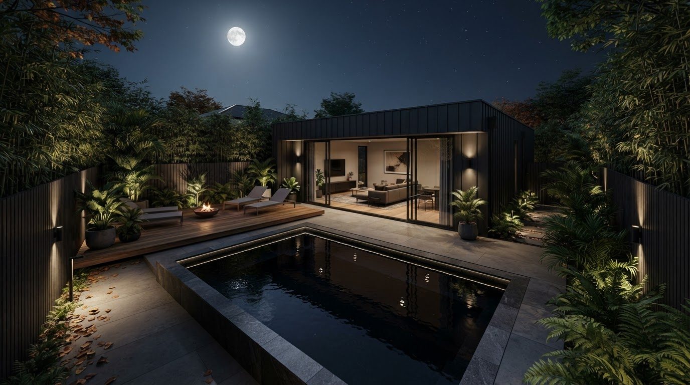 Futuristic Backyard Concept 31 Back Yard futuristic concept visualisation modern home and. Images Created by www.TinyHome-Revolution.com