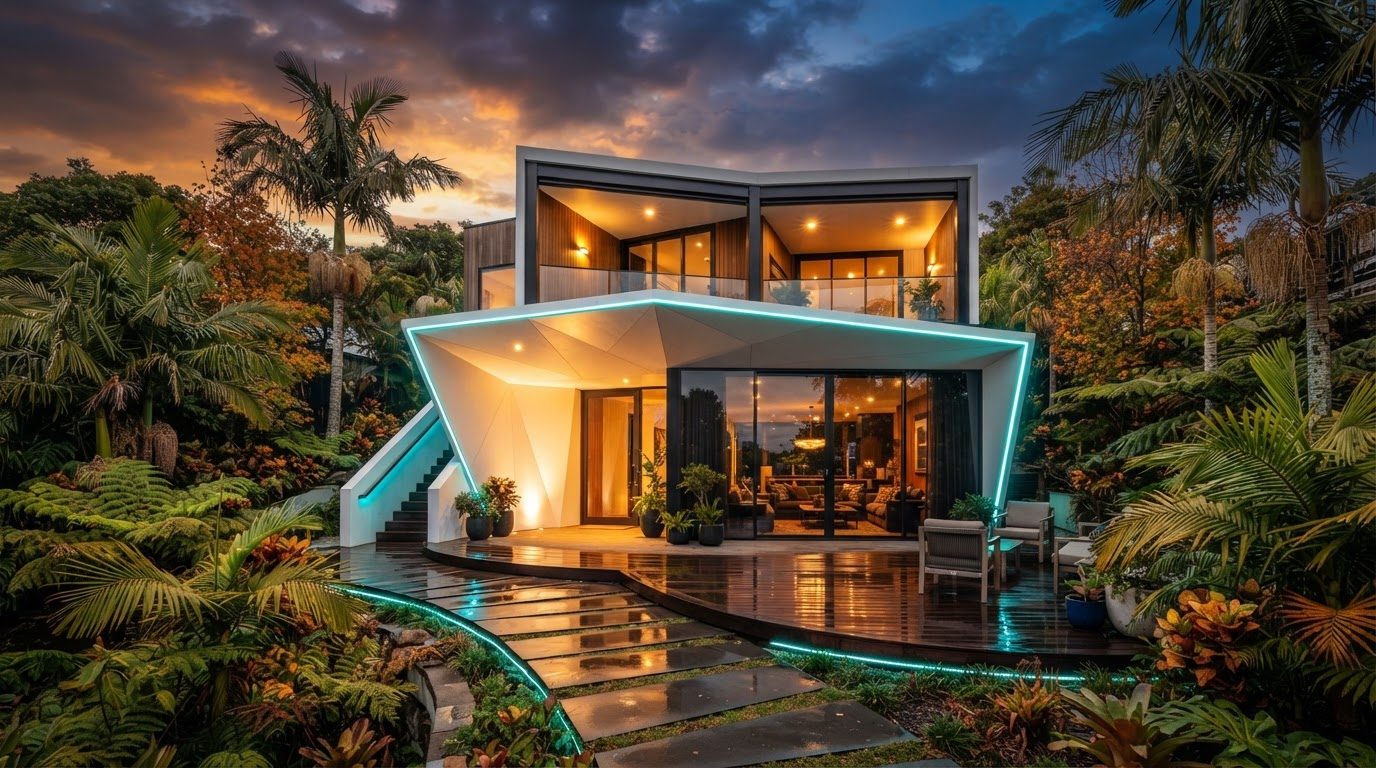 Futuristic Front Yard Concept 33 Front Yard futuristic concept visualisation modern home. Images Created by www.TinyHome-Revolution.com
