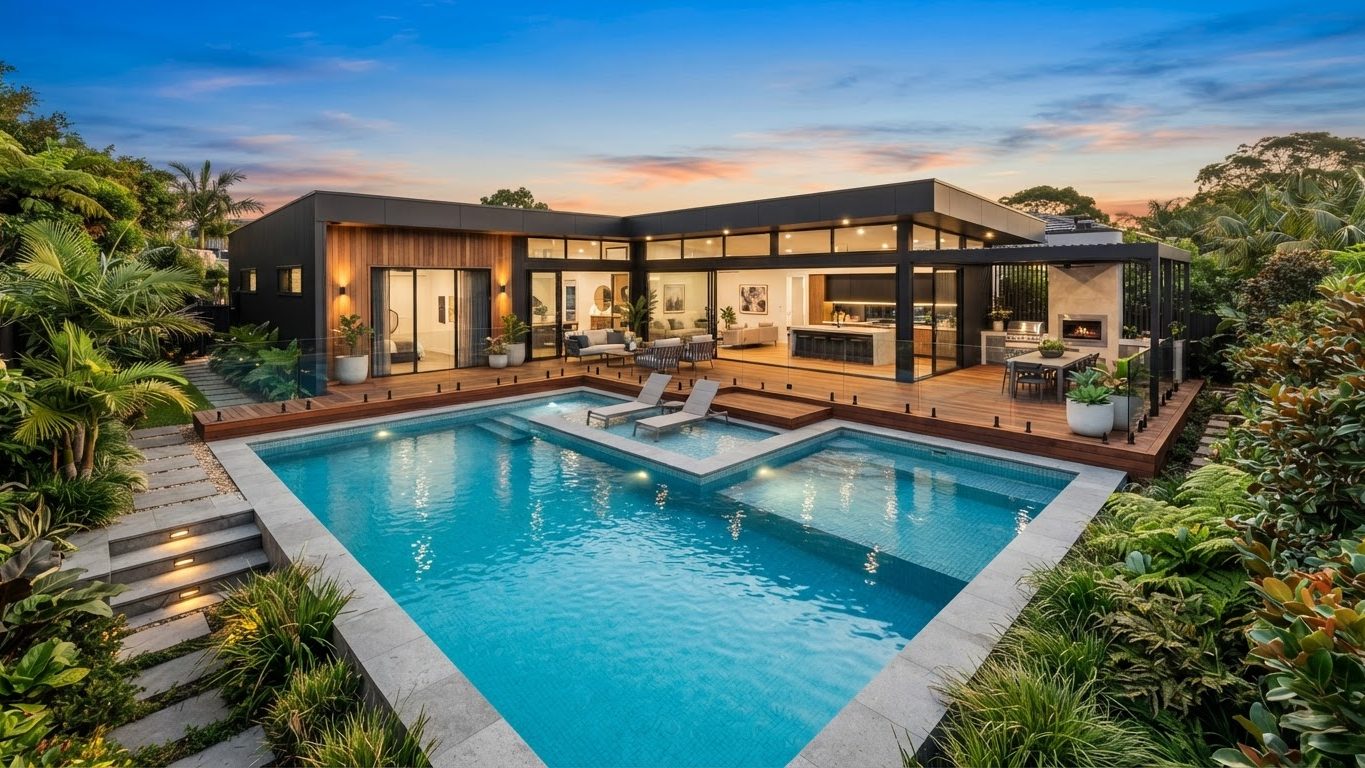 Modern Swimming Pool Concept 07 Swimming Pools futuristic concept visualisation modern home. Images Created by www.TinyHome-Revolution.com