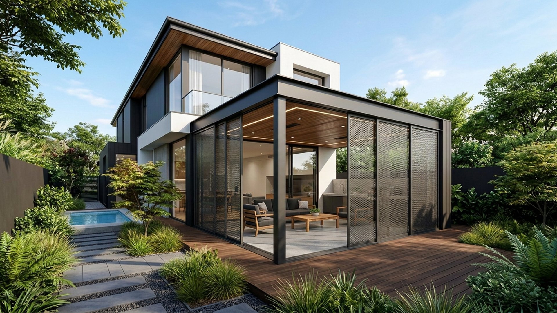 Alfresco Home Designs design concept visualisation photo modern home and garden landscaping. Images Created by www.TinyHome-Revolution.com