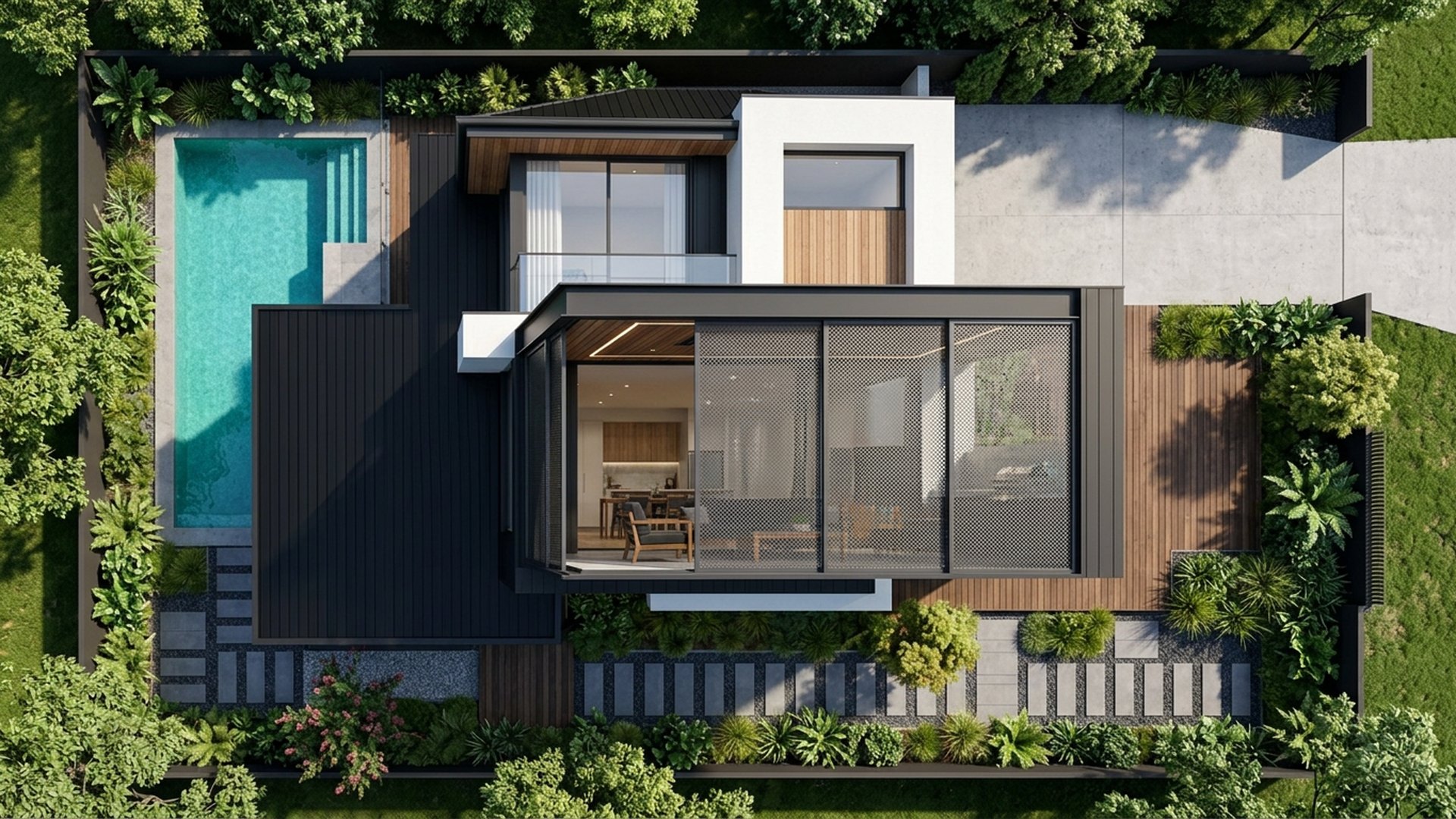 Alfresco Home Designs design concept visualisation photo modern home and garden landscaping. Images Created by www.TinyHome-Revolution.com
