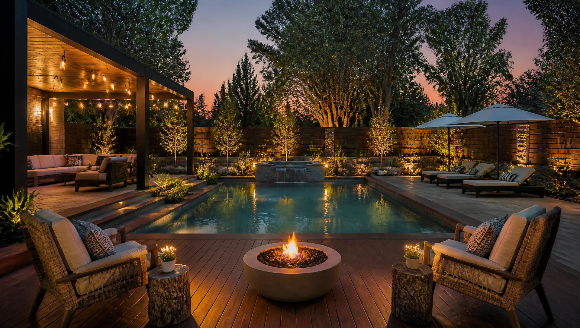 Modern Tropical Island Resort Pool Retreat backyard landscaping concept Forward Looking Like the Thailand or Balinese Tropical Island Vibes. Here's. Images Created by www.TinyHome-Revolution.com