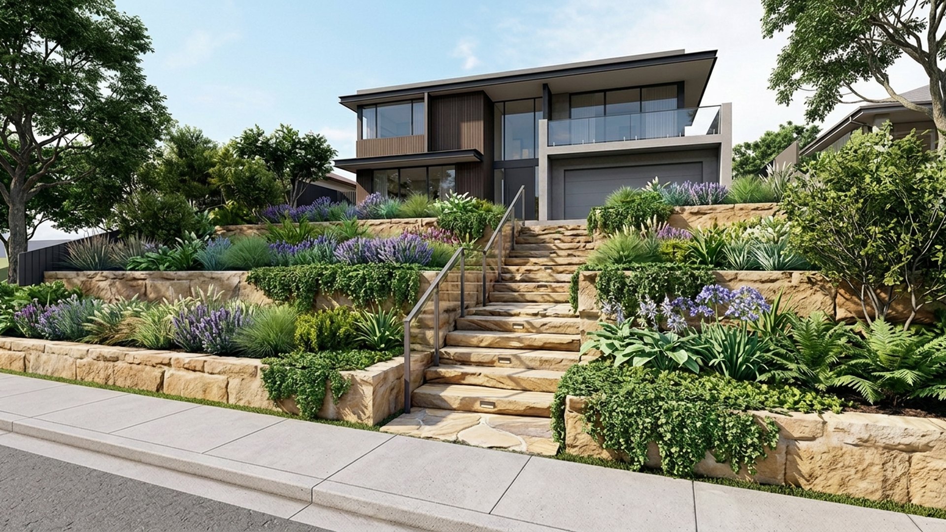 Cascading Home Designs design concept visualisation photo modern home and garden landscaping. Images Created by www.TinyHome-Revolution.com