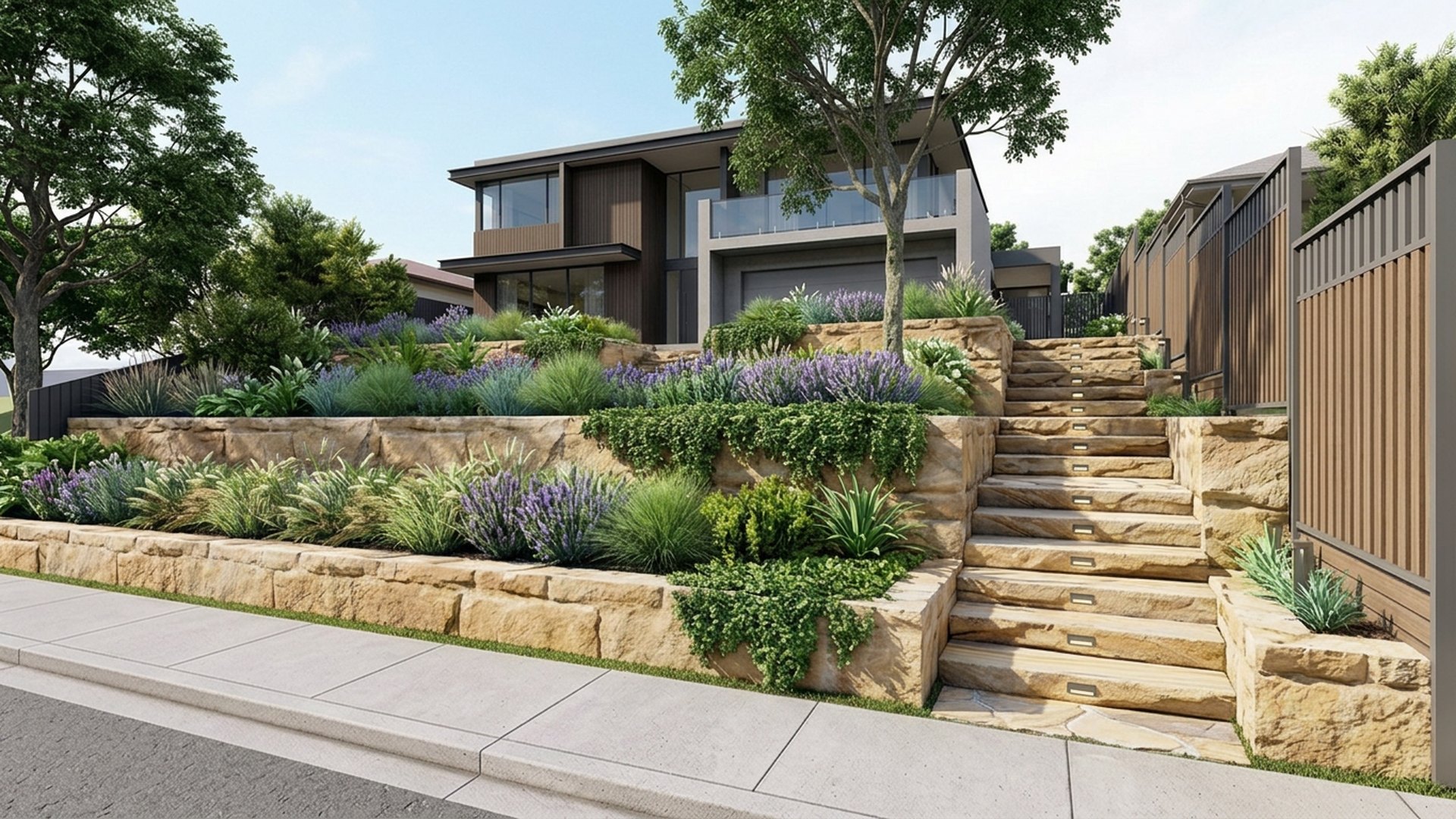 Cascading Home Designs design concept visualisation photo modern home and garden landscaping. Images Created by www.TinyHome-Revolution.com