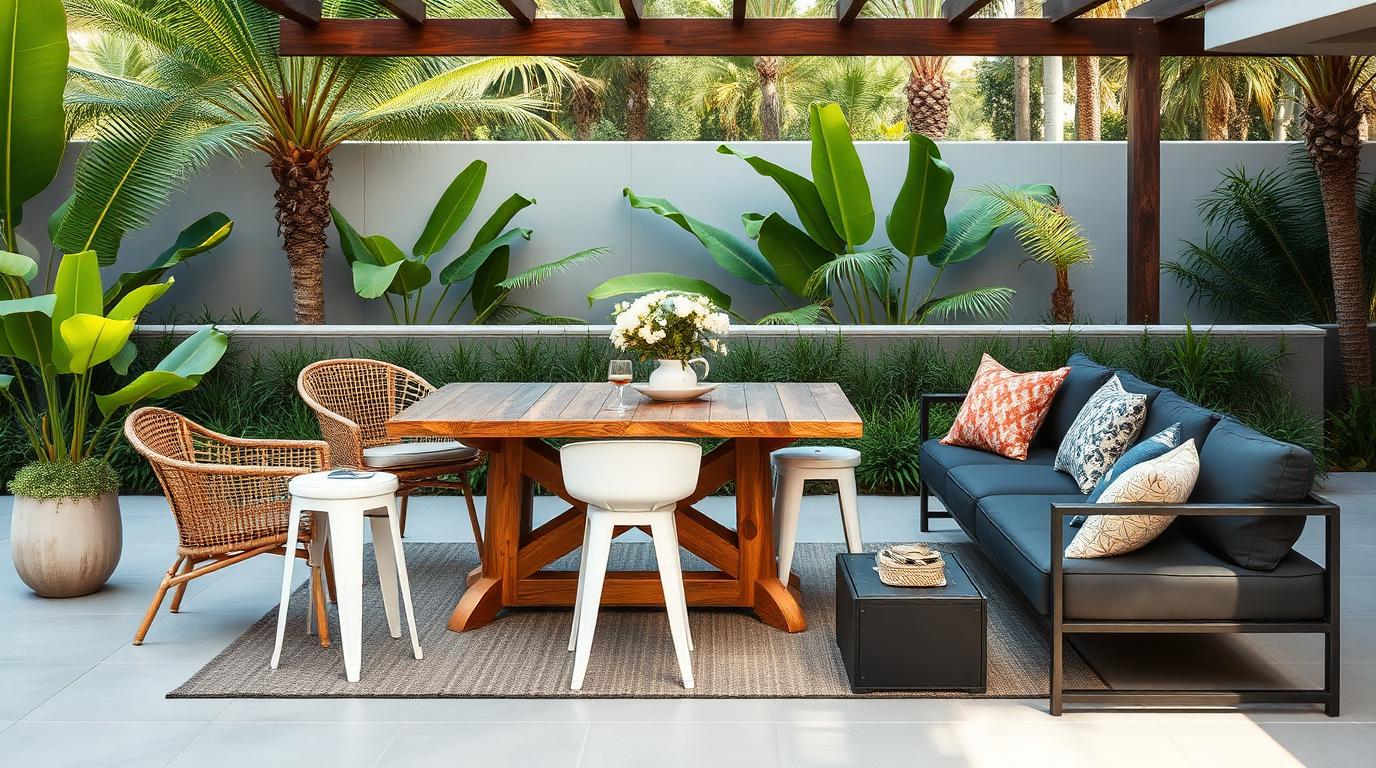 Choosing Theme Outdoor Furniture design concept visualisation photo modern home and garden. Images Created by www.TinyHome-Revolution.com
