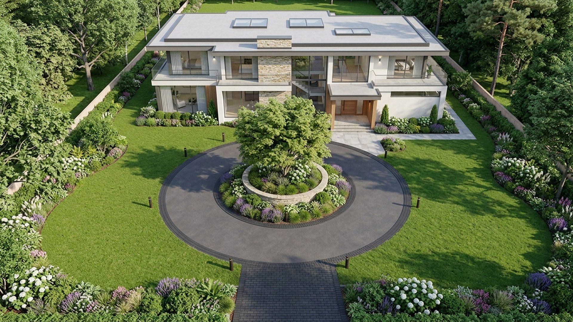 Circular Home Designs design concept visualisation photo modern home and garden landscaping. Images Created by www.TinyHome-Revolution.com