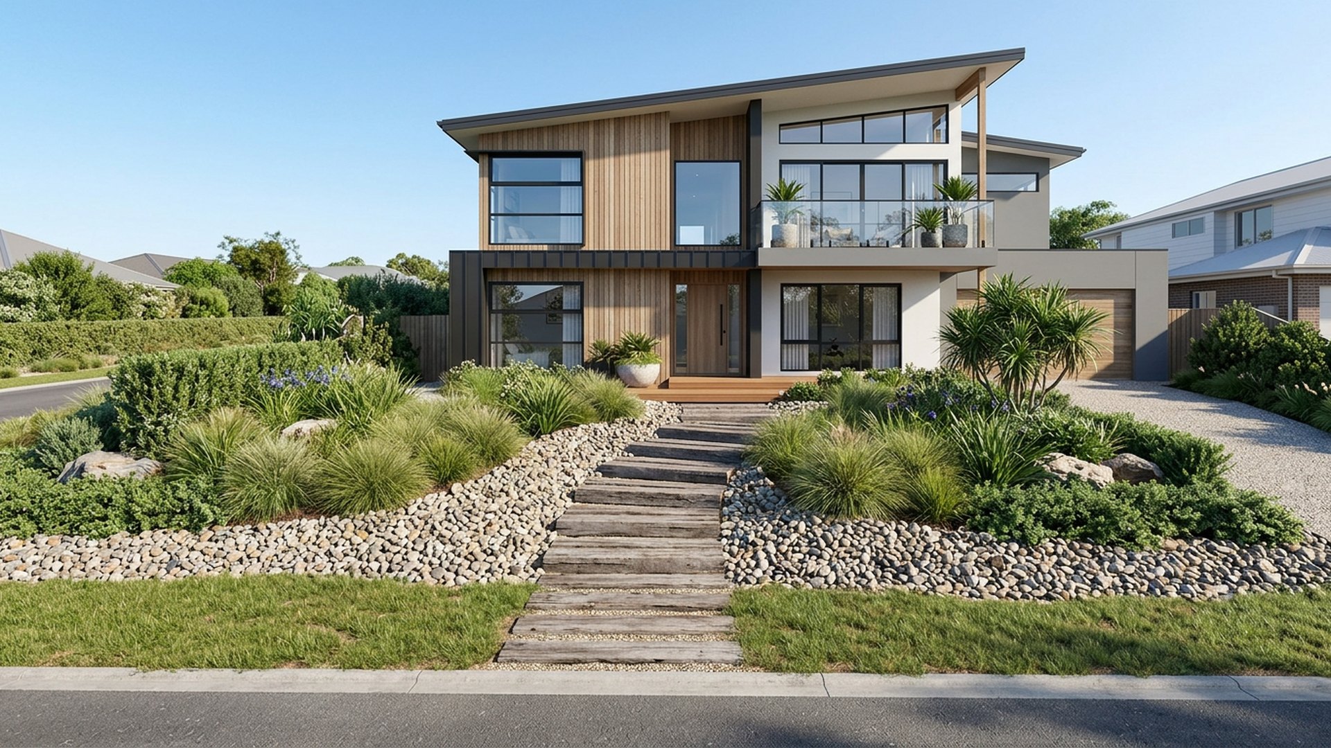 Coastal Home Designs design concept visualisation photo modern home and garden landscaping. Images Created by www.TinyHome-Revolution.com