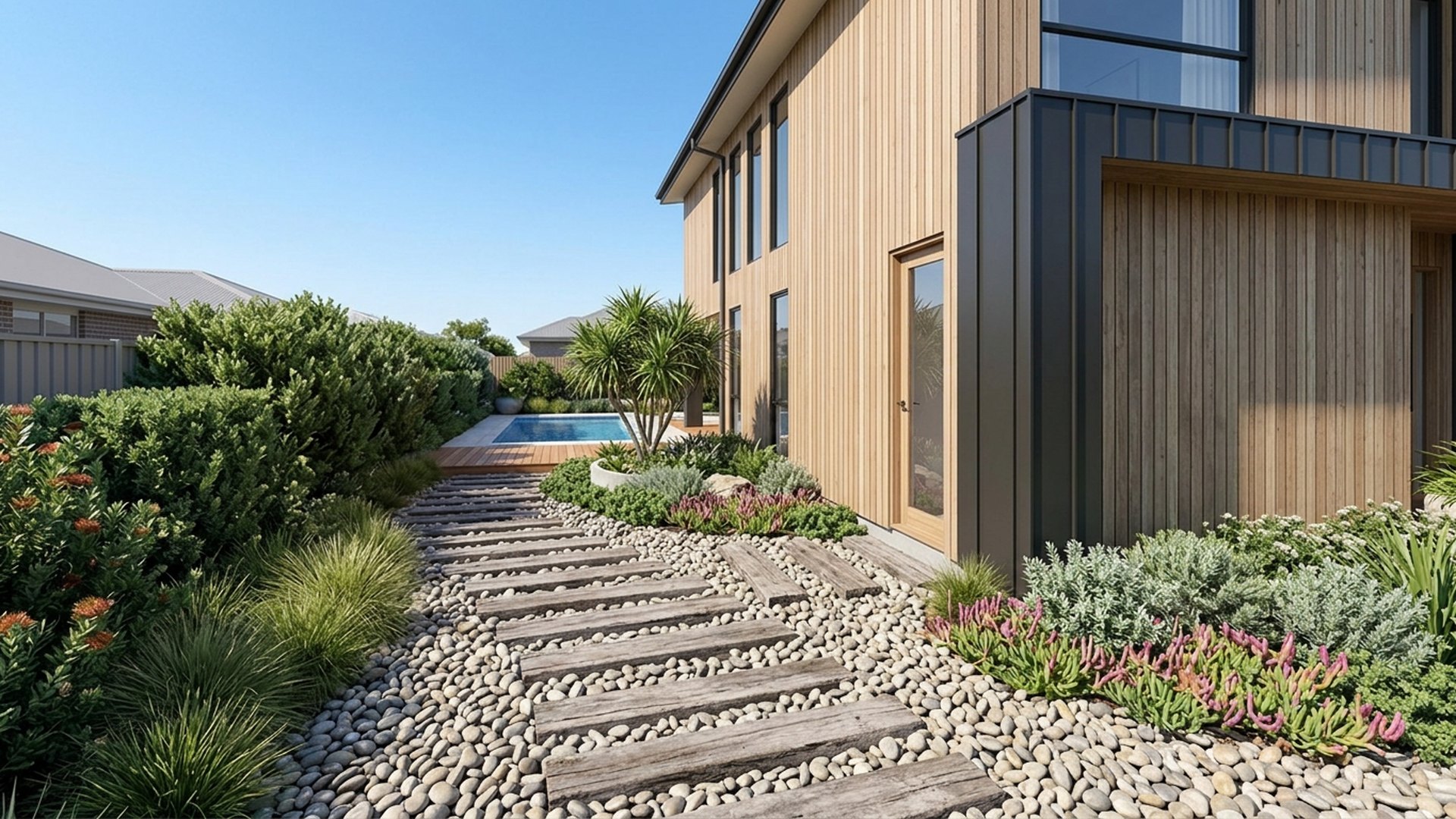 Coastal Home Designs design concept visualisation photo modern home and garden landscaping. Images Created by www.TinyHome-Revolution.com