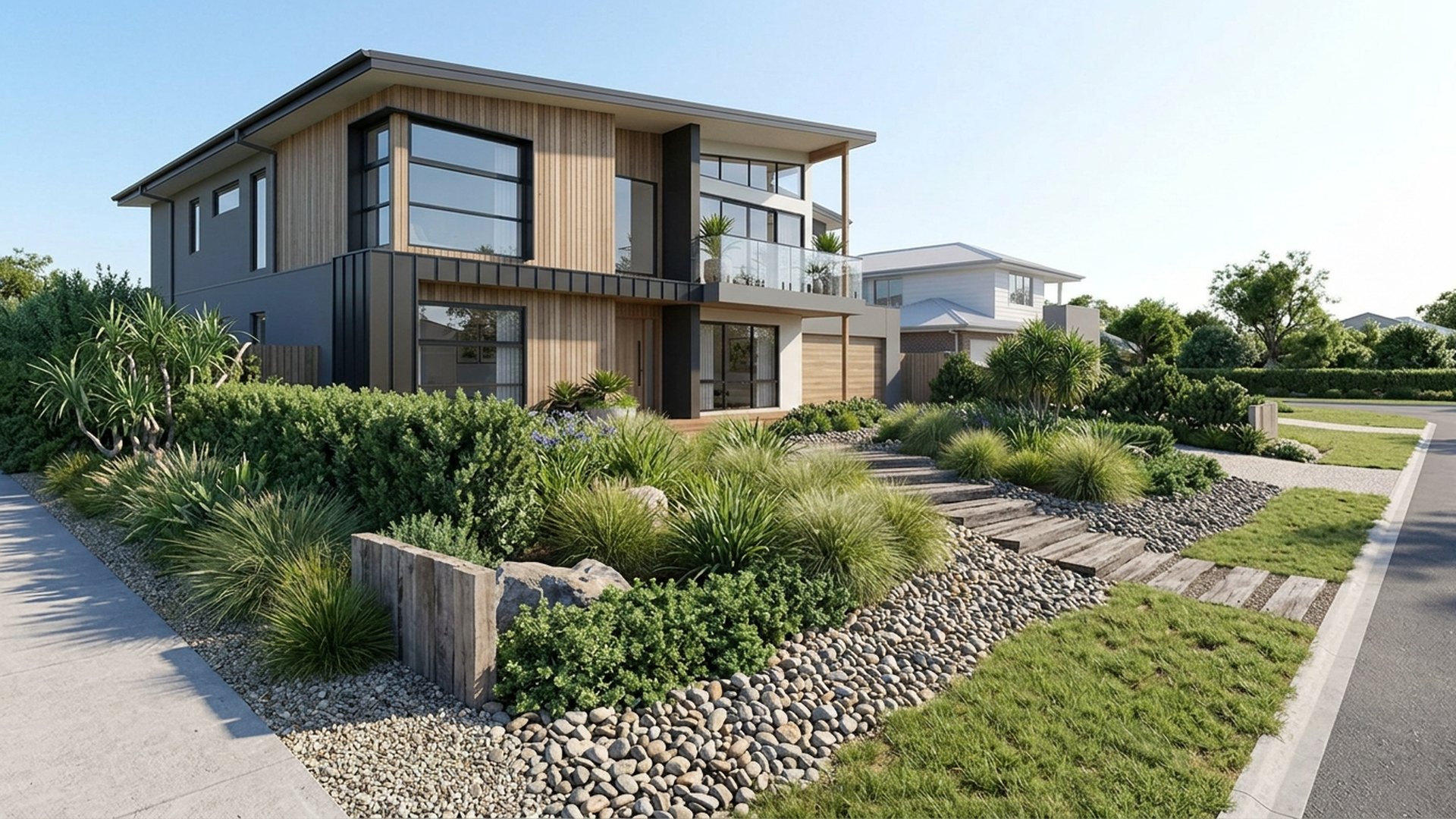Coastal Home Designs design concept visualisation photo modern home and garden landscaping. Images Created by www.TinyHome-Revolution.com