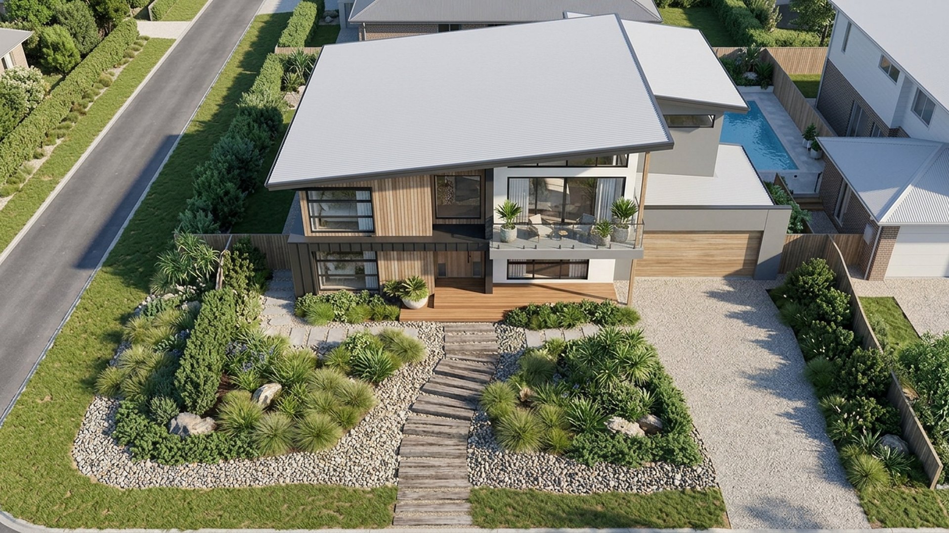 Coastal Home Designs design concept visualisation photo modern home and garden landscaping. Images Created by www.TinyHome-Revolution.com