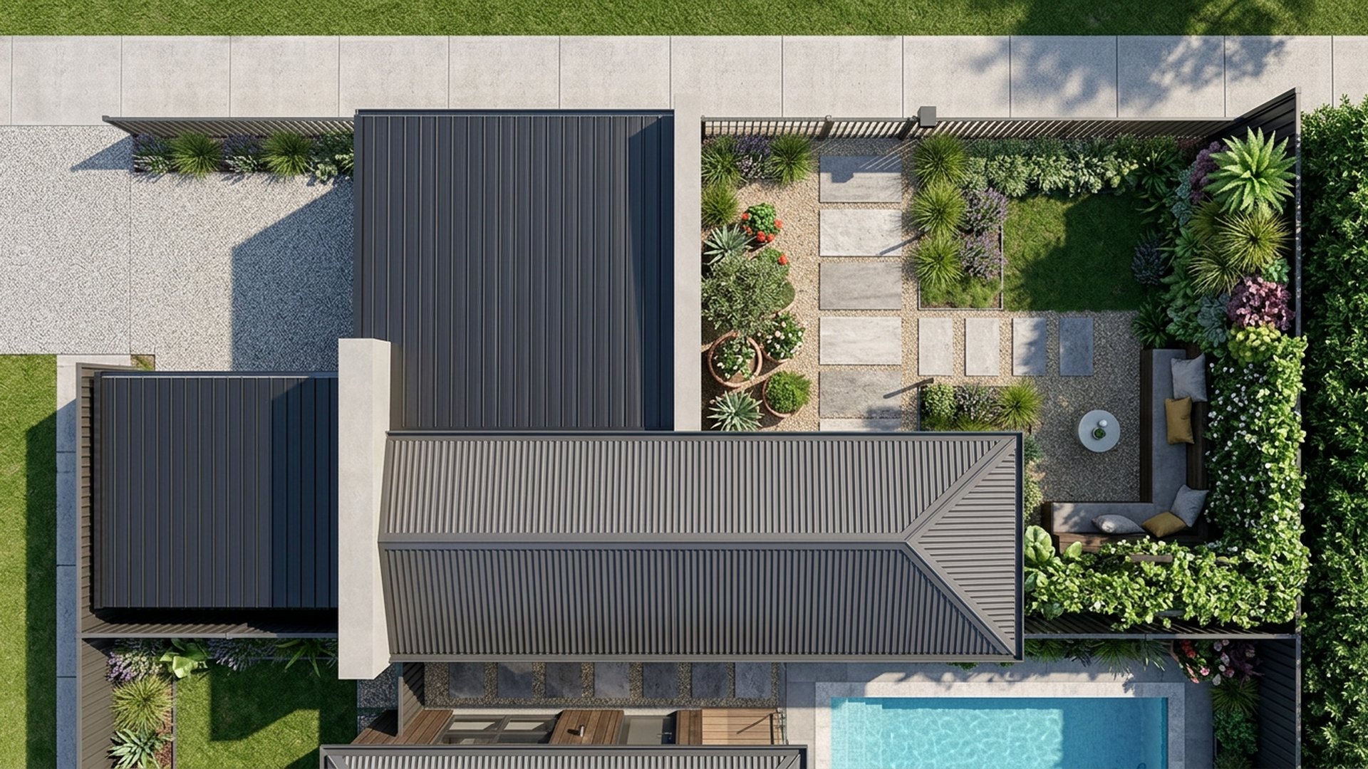 Compact Home Designs design concept visualisation photo modern home and garden landscaping. Images Created by www.TinyHome-Revolution.com