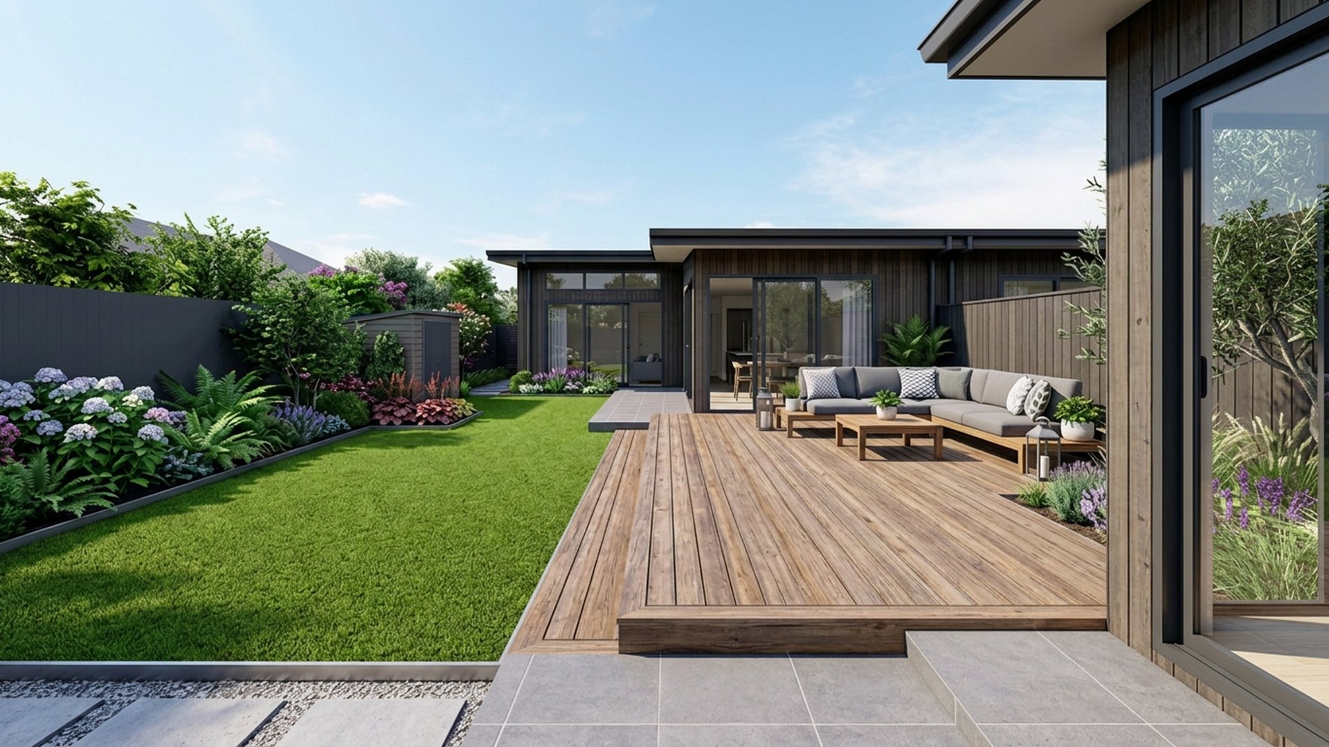 Deck Home Designs design concept visualisation photo modern home and garden landscaping. Images Created by www.TinyHome-Revolution.com