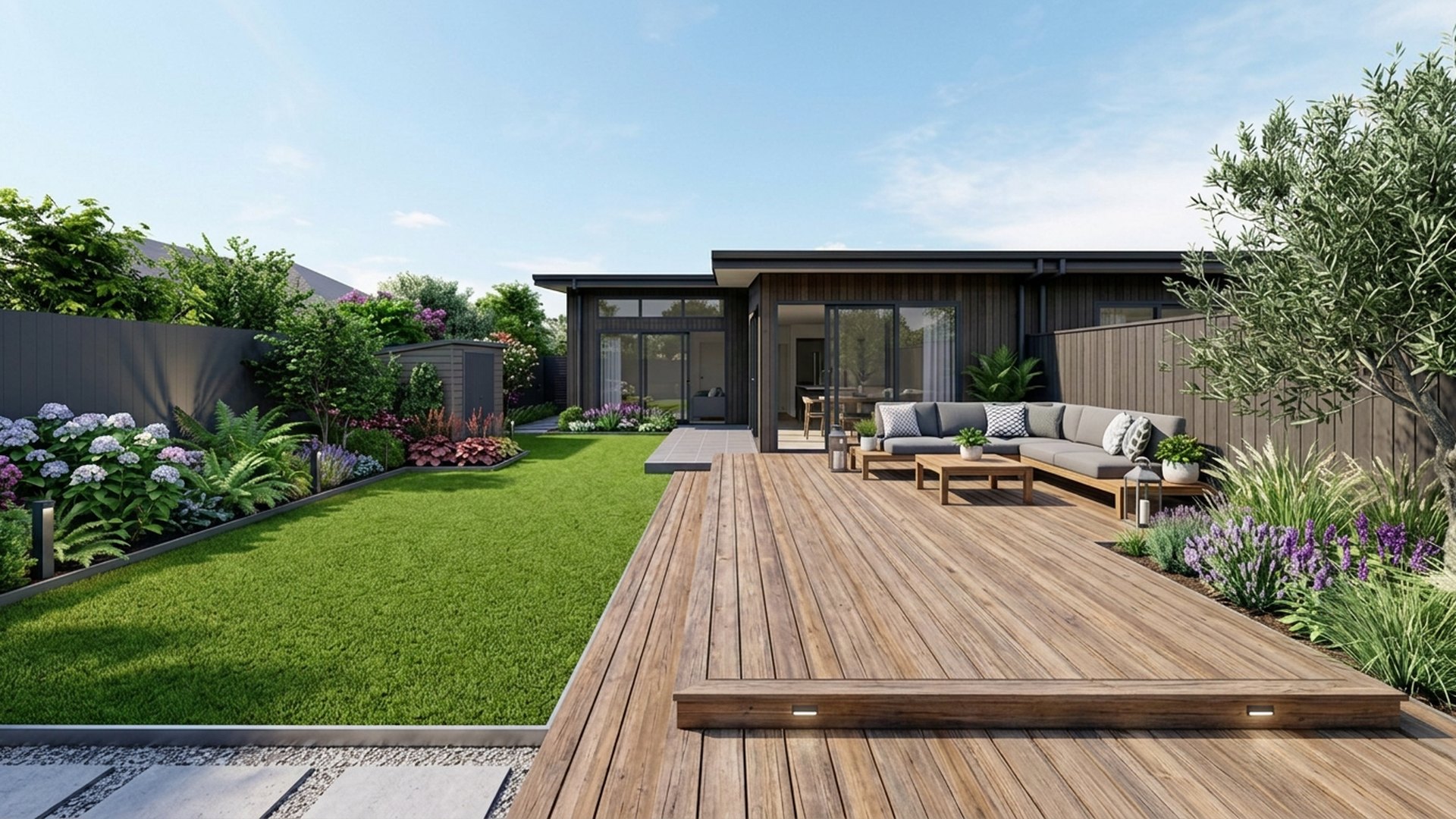 Deck Home Designs design concept visualisation photo modern home and garden landscaping. Images Created by www.TinyHome-Revolution.com