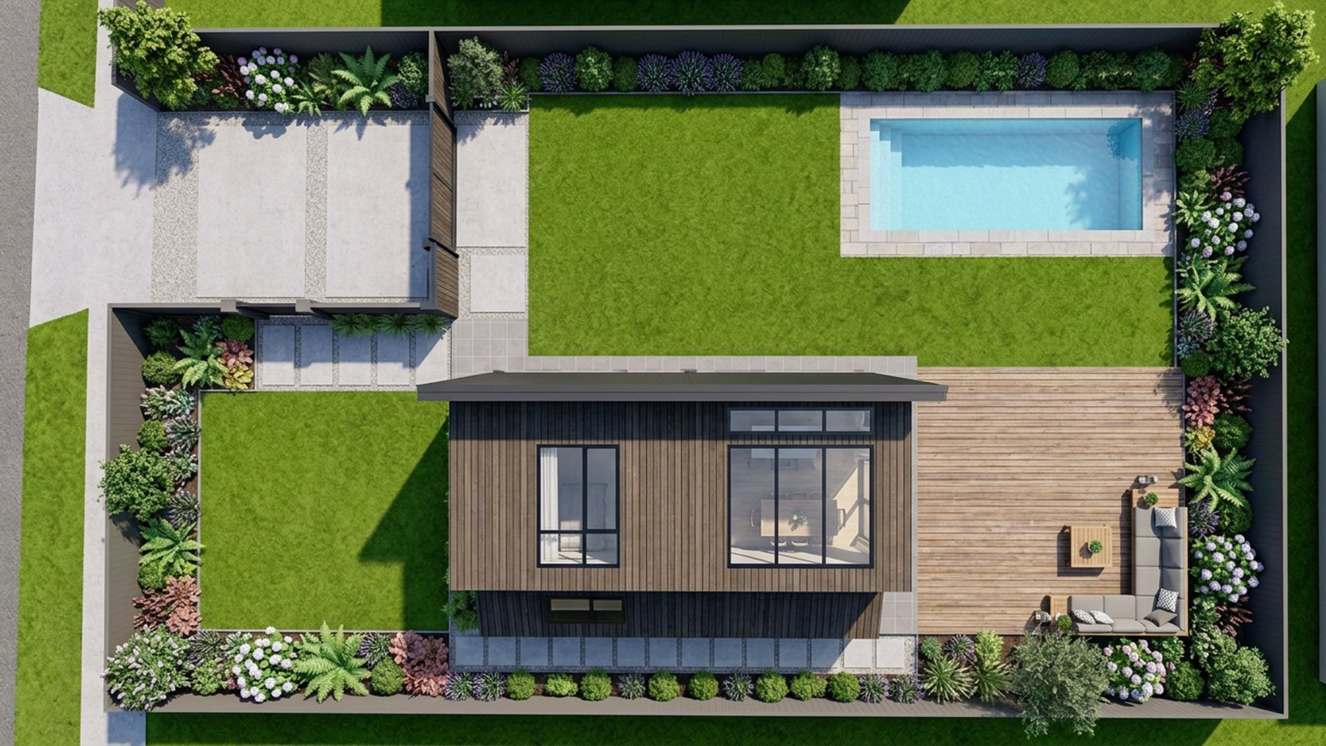 Deck Home Designs design concept visualisation photo modern home and garden landscaping. Images Created by www.TinyHome-Revolution.com