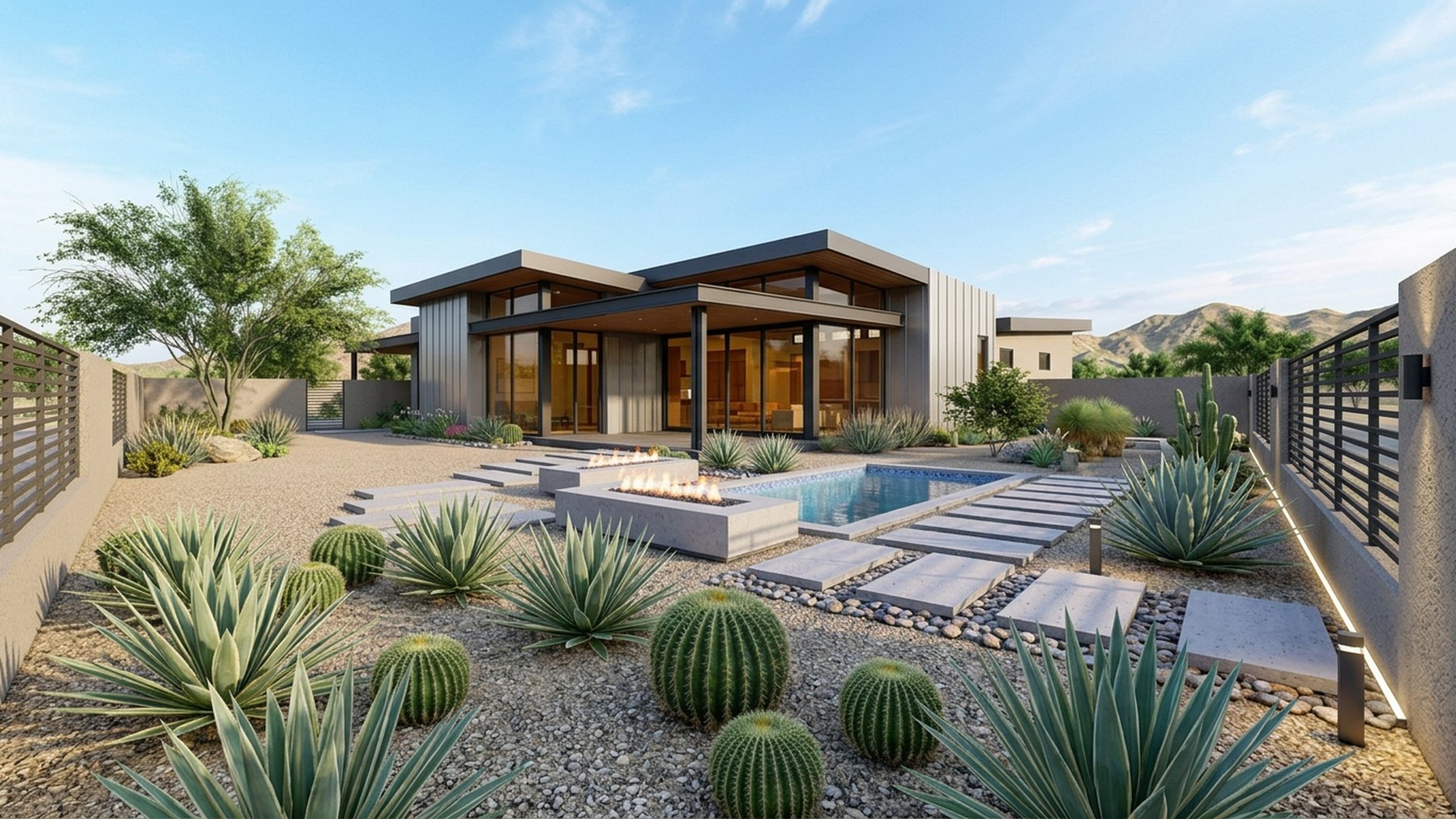 Desert Home Designs design concept visualisation photo modern home and garden landscaping. Images Created by www.TinyHome-Revolution.com