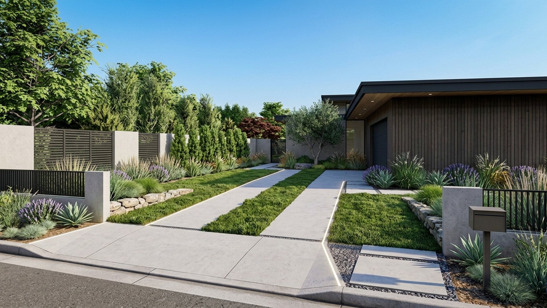 Driveway Home Designs design concept visualisation photo modern home and garden landscaping. Images Created by www.TinyHome-Revolution.com