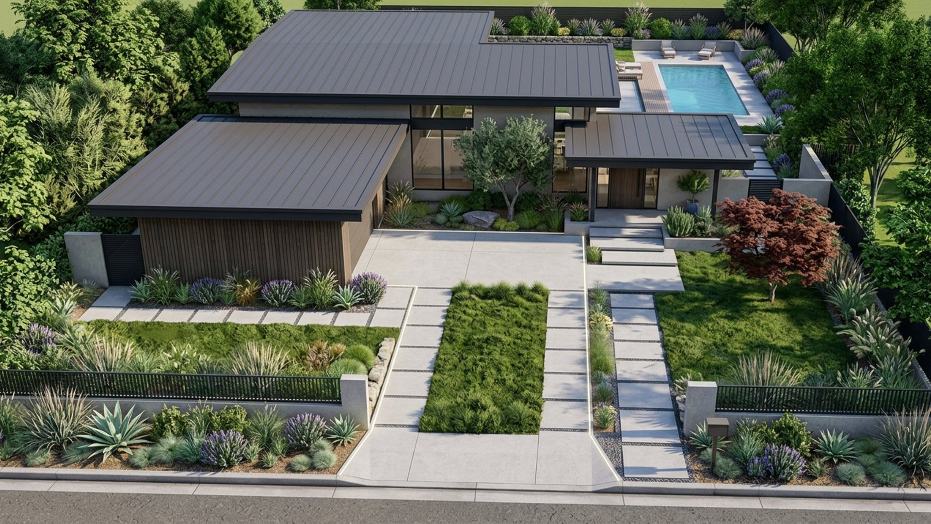 Driveway Home Designs design concept visualisation photo modern home and garden landscaping. Images Created by www.TinyHome-Revolution.com