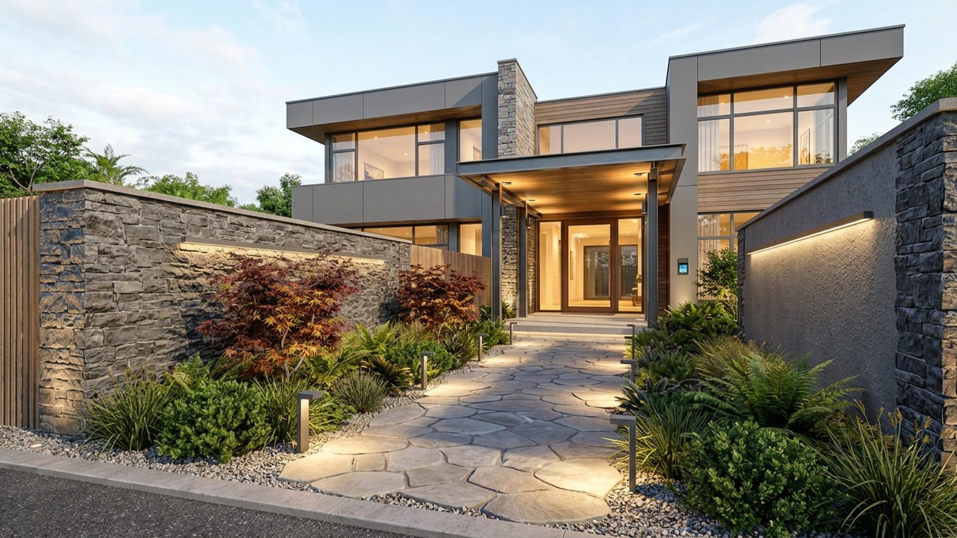 Evening Home Designs design concept visualisation photo modern home and garden landscaping. Images Created by www.TinyHome-Revolution.com