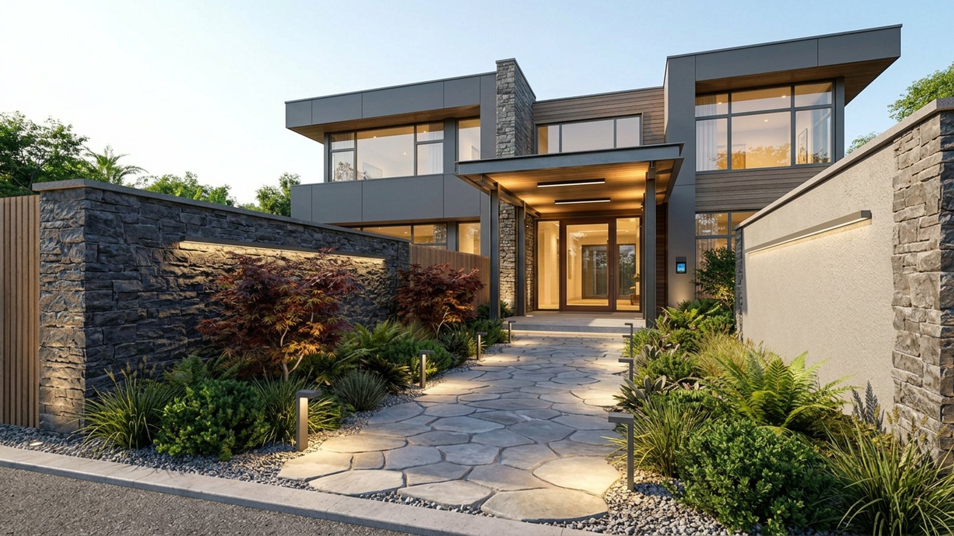 Evening Home Designs design concept visualisation photo modern home and garden landscaping. Images Created by www.TinyHome-Revolution.com