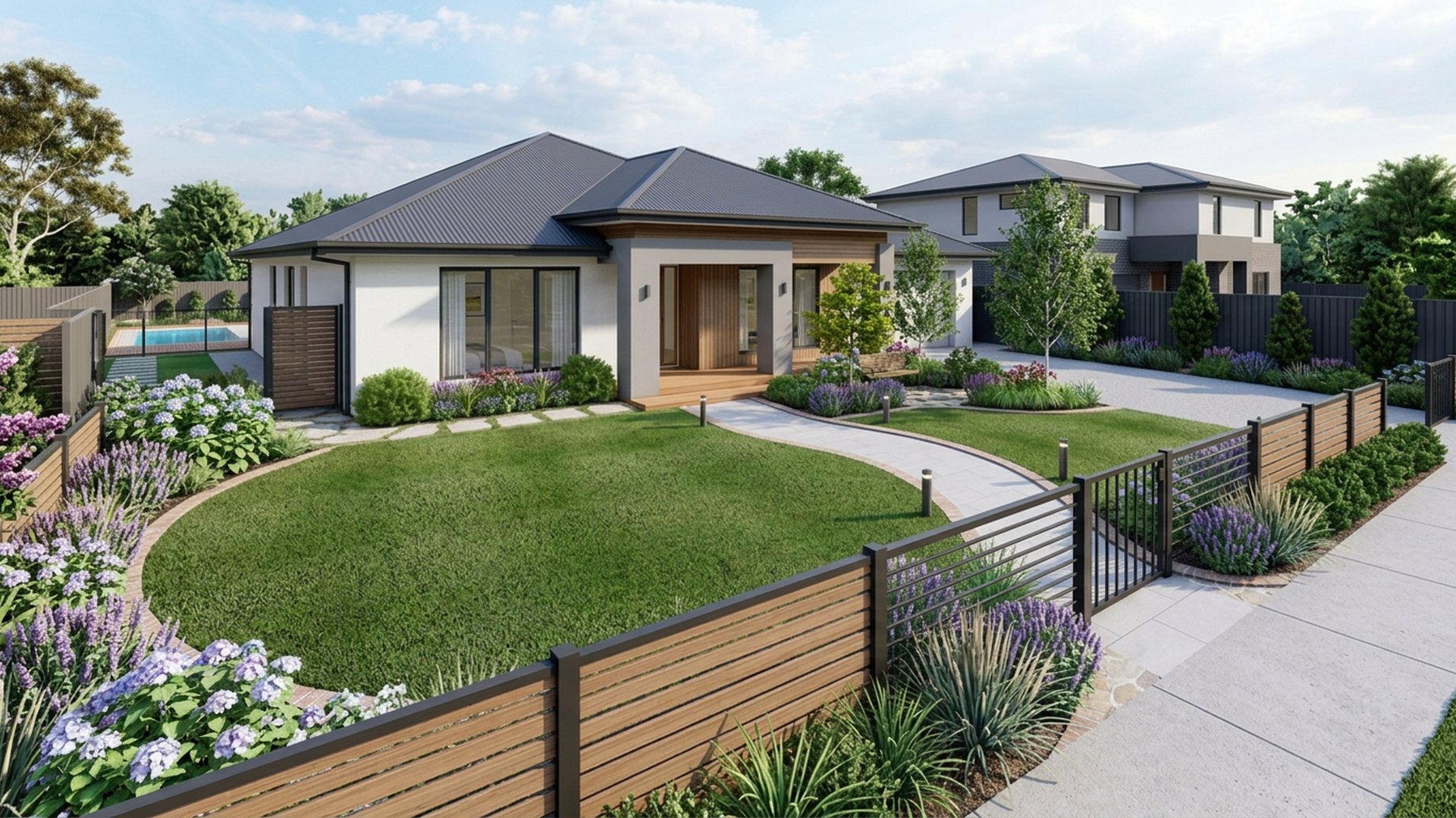 Family Home Designs design concept visualisation photo modern home and garden landscaping. Images Created by www.TinyHome-Revolution.com