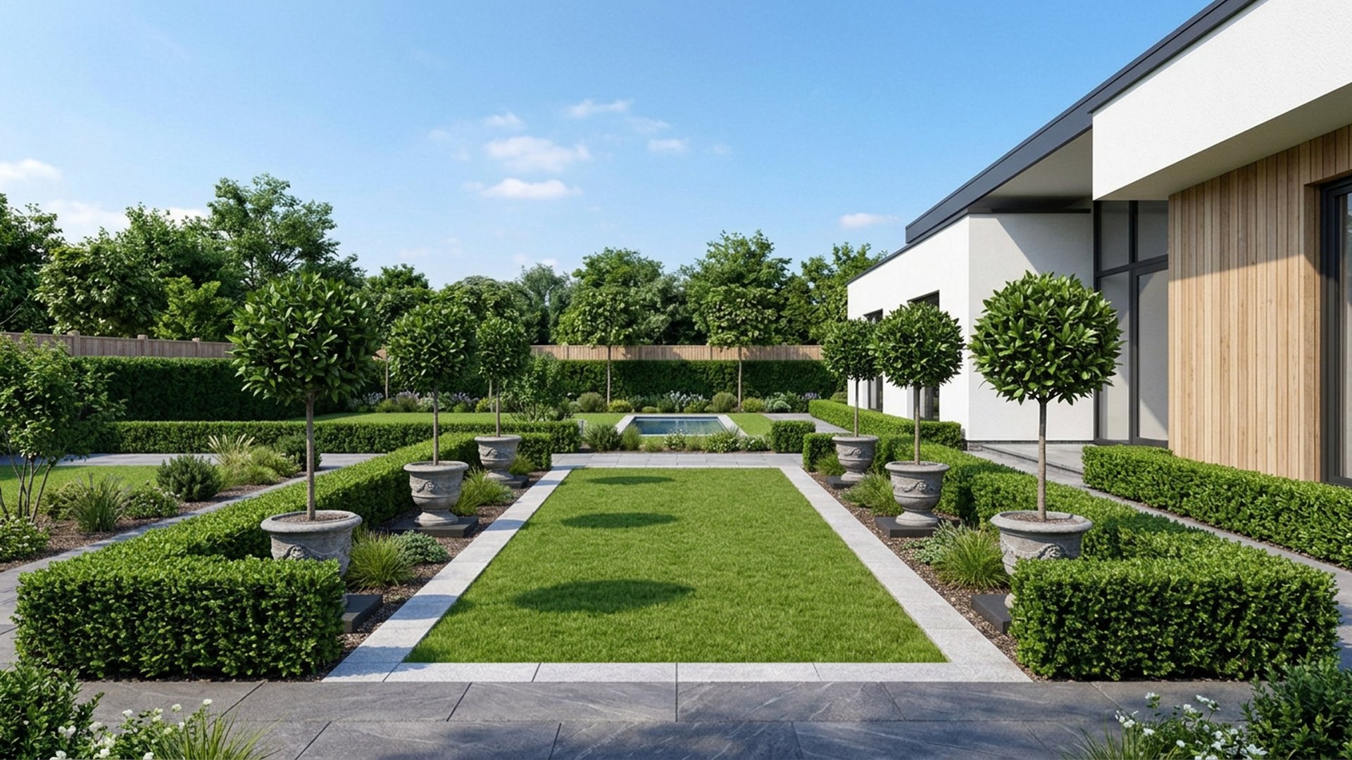 Formal Home Designs design concept visualisation photo modern home and garden landscaping. Images Created by www.TinyHome-Revolution.com