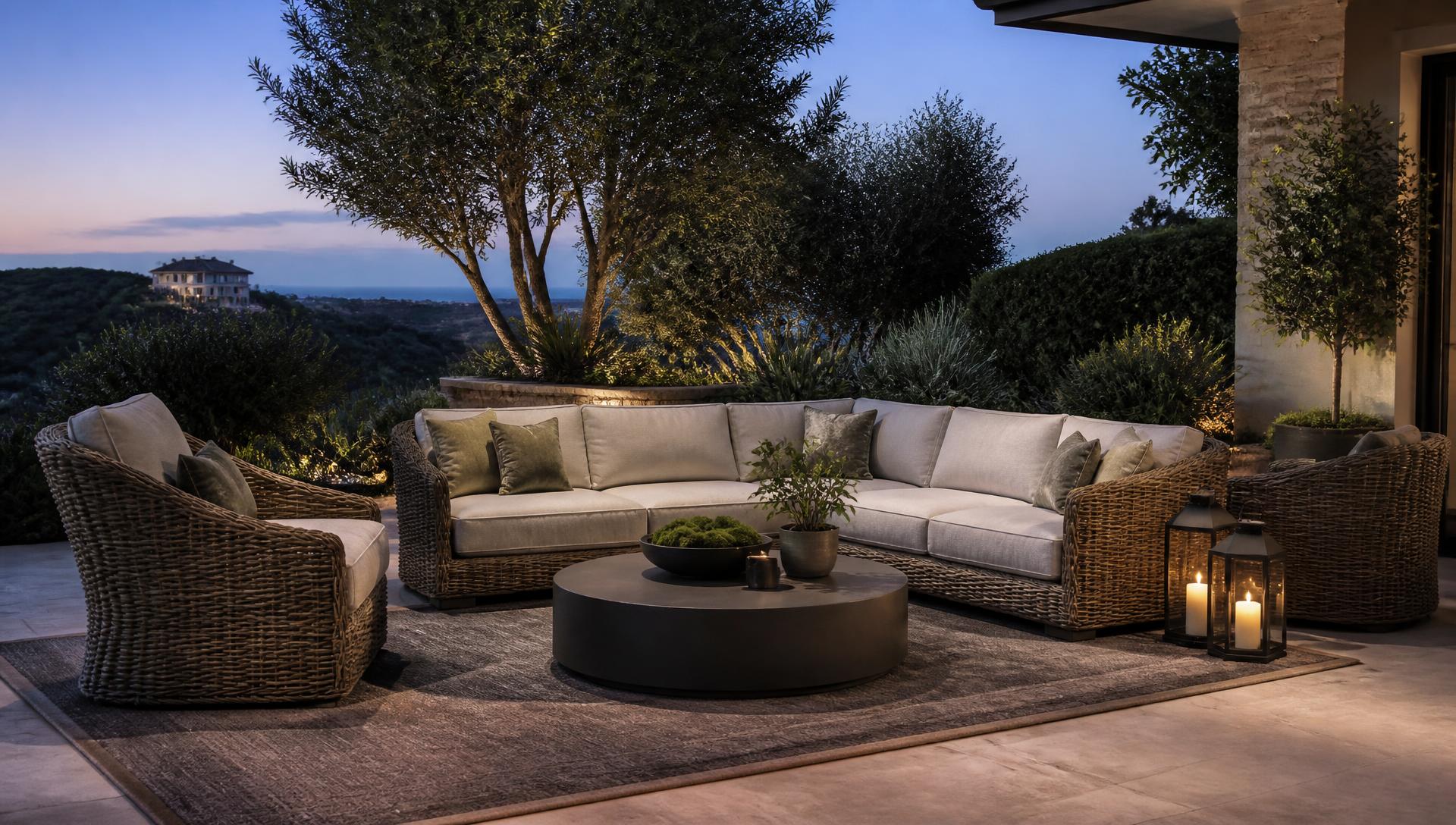 Furniture Outdoor Furniture design concept visualisation photo modern home and garden landscaping. Images Created by www.TinyHome-Revolution.com