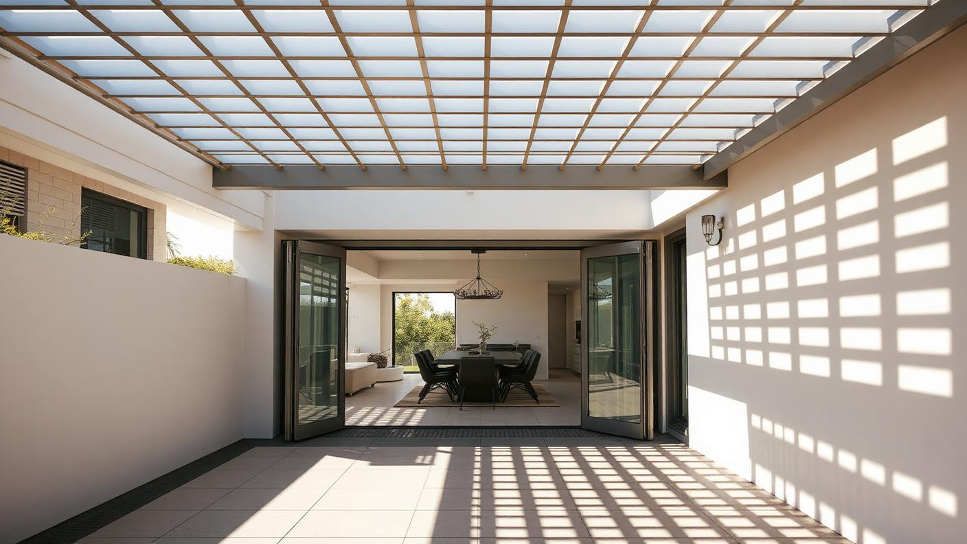 G1 Rear Pergola Designs design concept visualisation photo modern home and garden. Images Created by www.TinyHome-Revolution.com