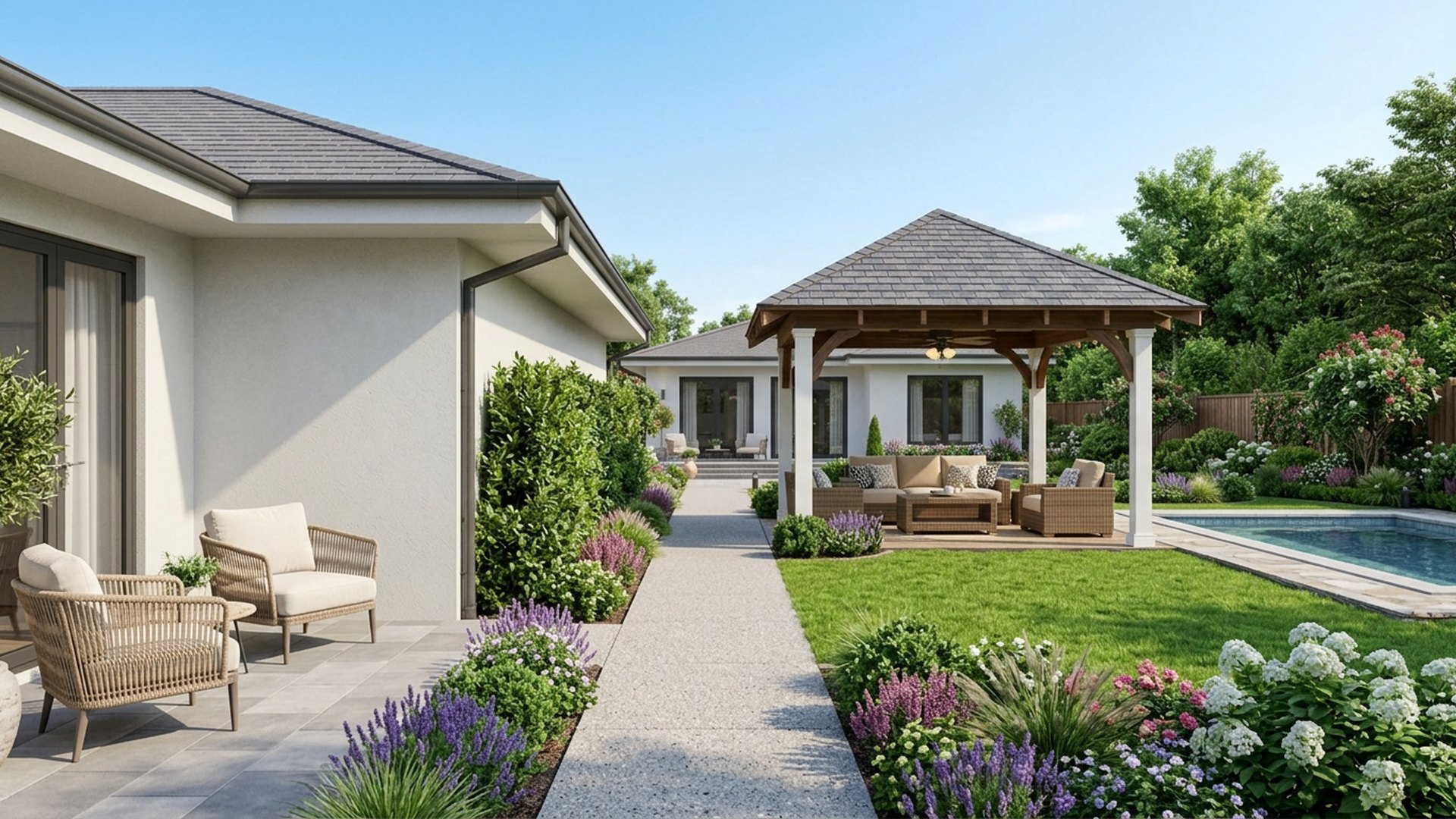 Gazebo Garden Designs design concept visualisation photo modern home and garden landscaping. Images Created by www.TinyHome-Revolution.com
