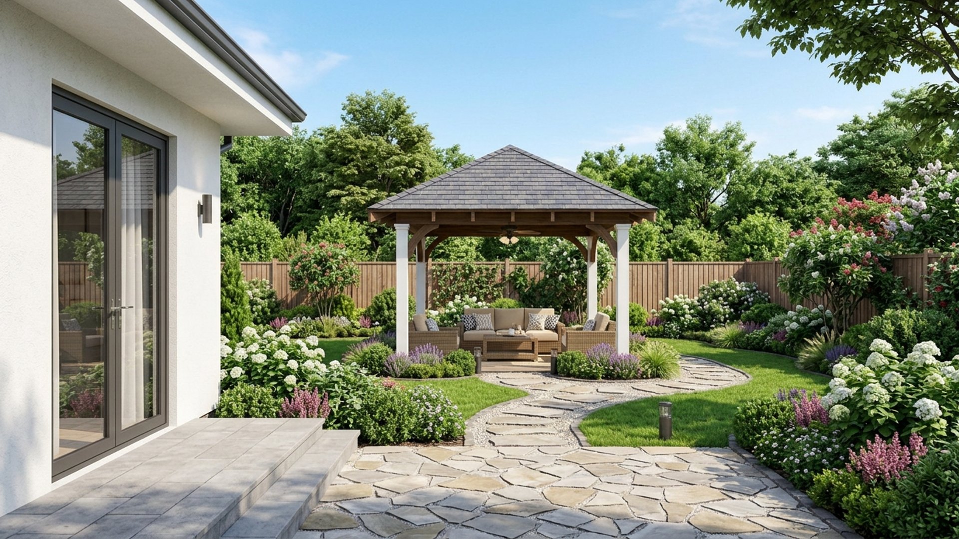 Gazebo Garden Designs design concept visualisation photo modern home and garden landscaping. Images Created by www.TinyHome-Revolution.com