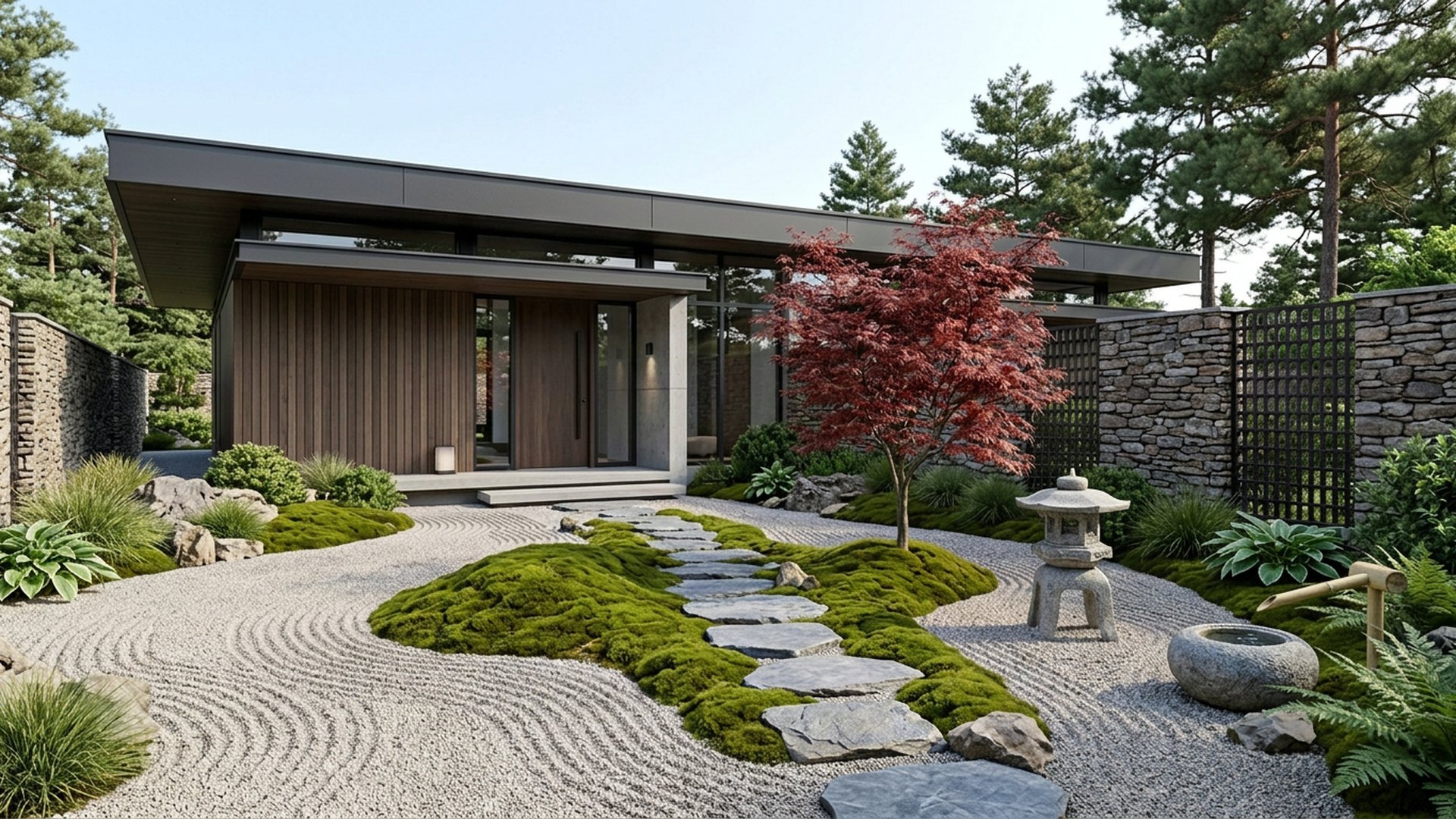 Japanese Garden Designs design concept visualisation photo modern home and garden landscaping. Images Created by www.TinyHome-Revolution.com