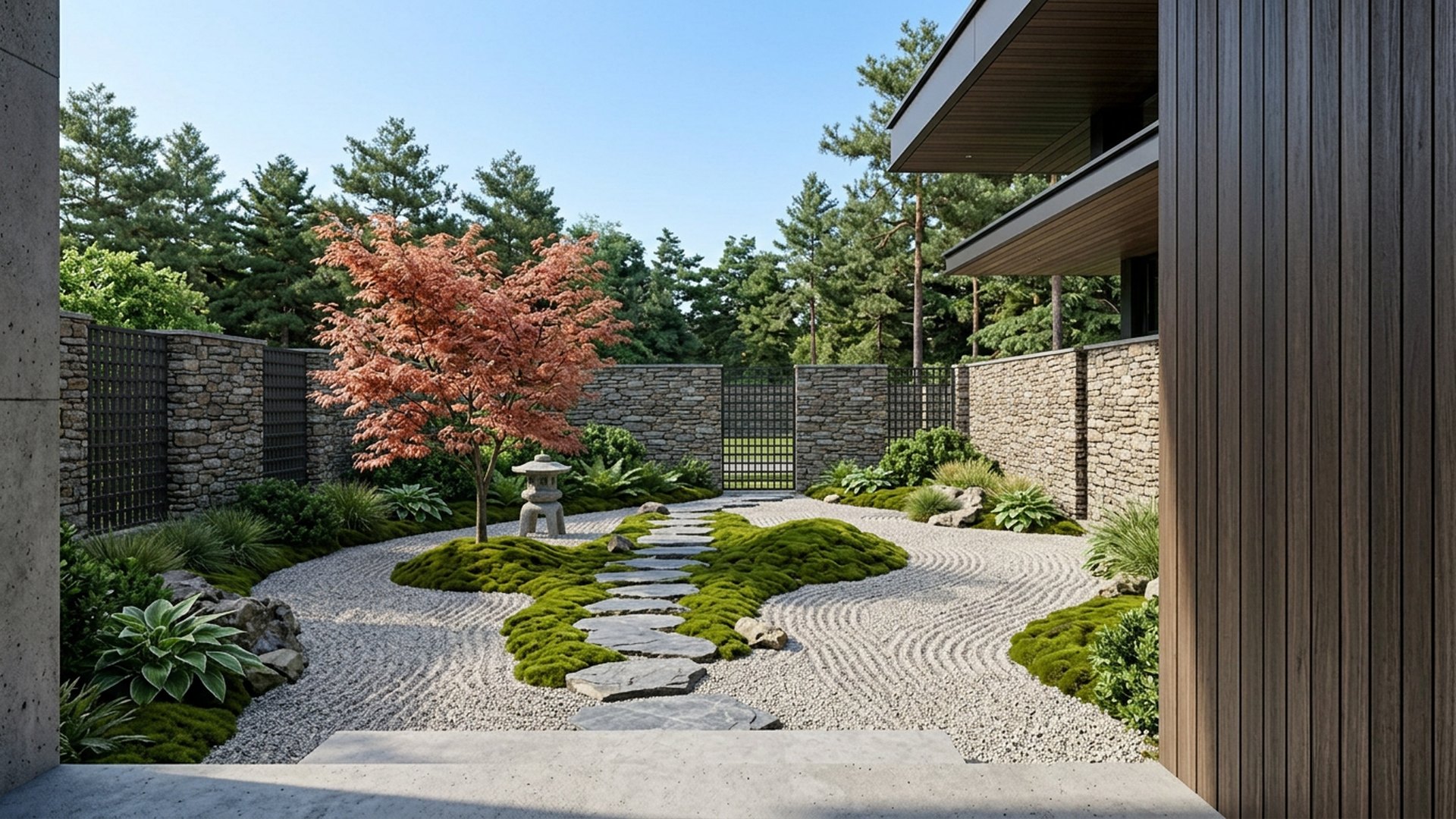 Japanese Garden Designs design concept visualisation photo modern home and garden landscaping. Images Created by www.TinyHome-Revolution.com