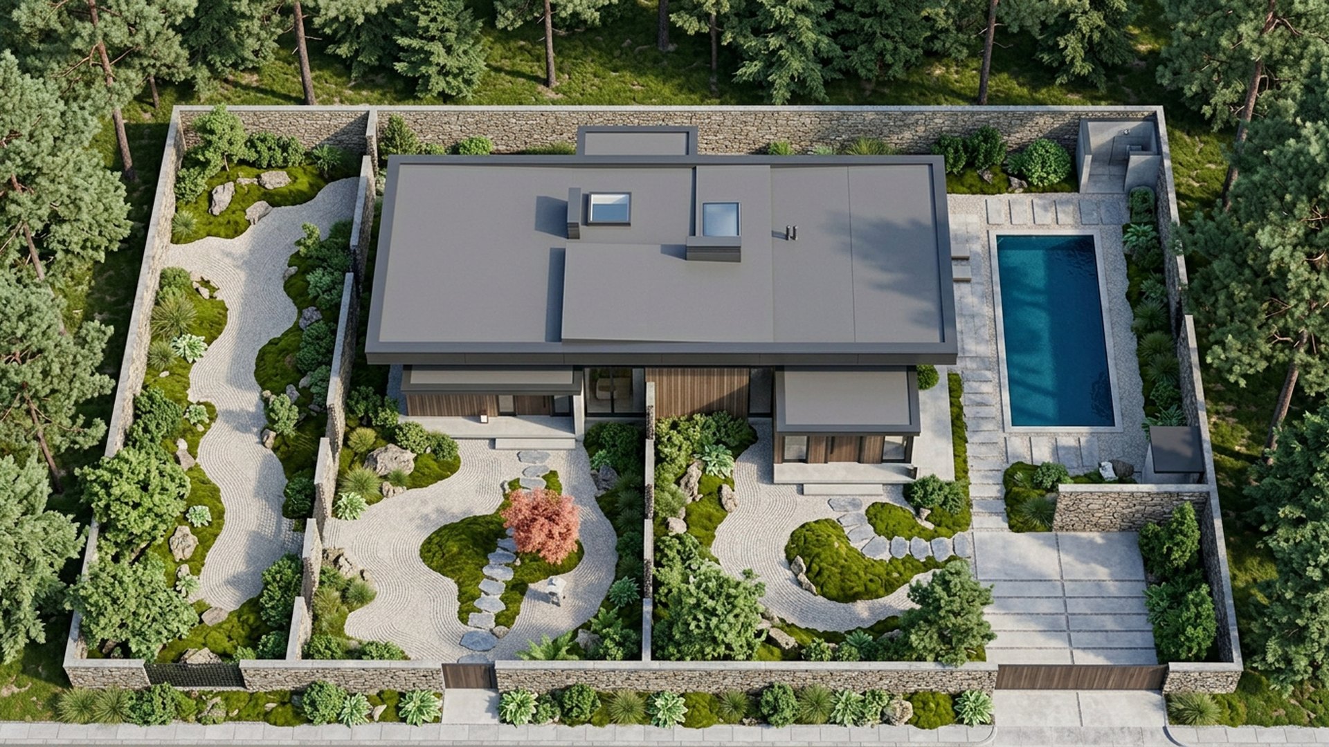 Japanese Garden Designs design concept visualisation photo modern home and garden landscaping. Images Created by www.TinyHome-Revolution.com
