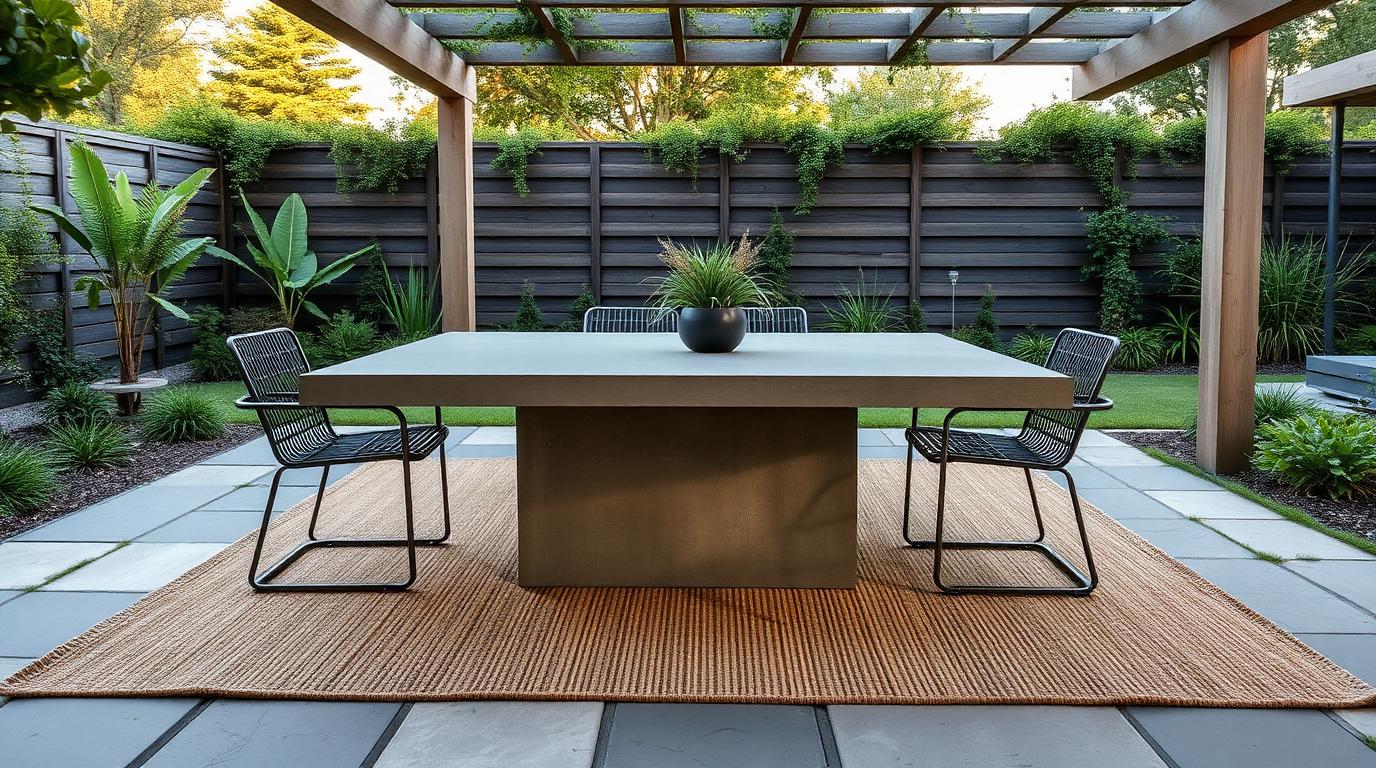 Material Outdoor Furniture design concept visualisation photo modern home and garden landscaping. Images Created by www.TinyHome-Revolution.com