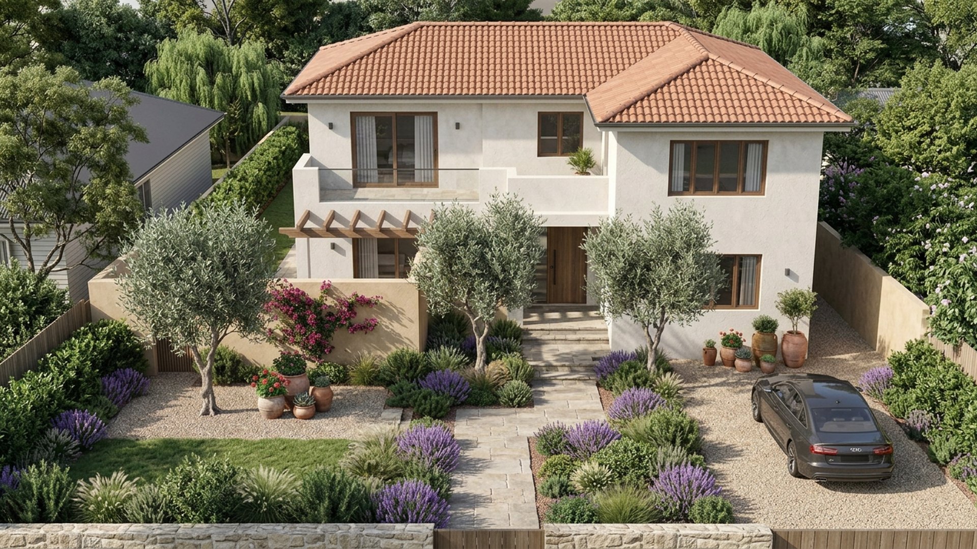 Mediterranean Home Designs design concept visualisation photo modern home and garden landscaping. Images Created by www.TinyHome-Revolution.com