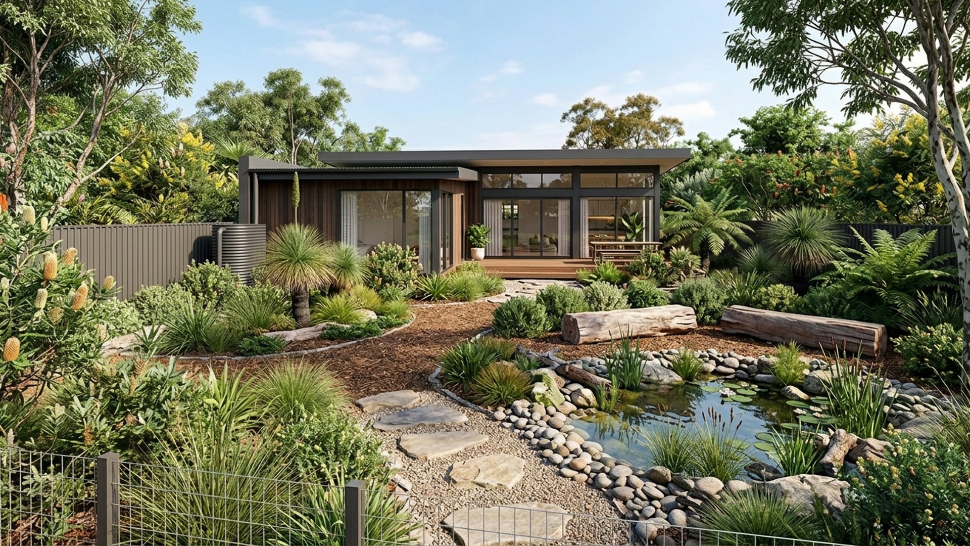 Native Home Designs design concept visualisation photo modern home and garden landscaping. Images Created by www.TinyHome-Revolution.com