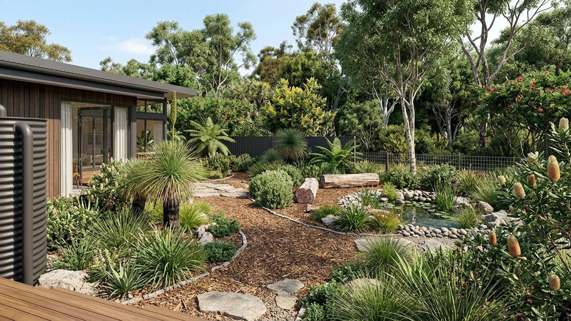 Native Home Designs design concept visualisation photo modern home and garden landscaping. Images Created by www.TinyHome-Revolution.com