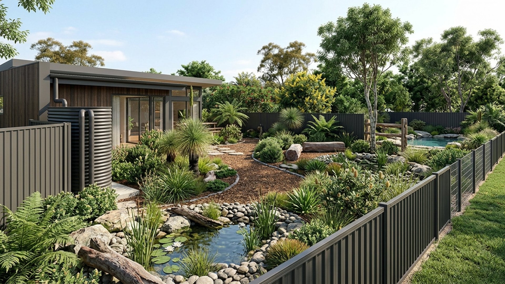Native Home Designs design concept visualisation photo modern home and garden landscaping. Images Created by www.TinyHome-Revolution.com