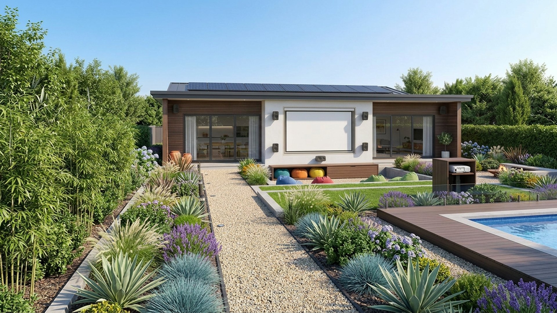 Outdoor Home Designs design concept visualisation photo modern home and garden landscaping. Images Created by www.TinyHome-Revolution.com