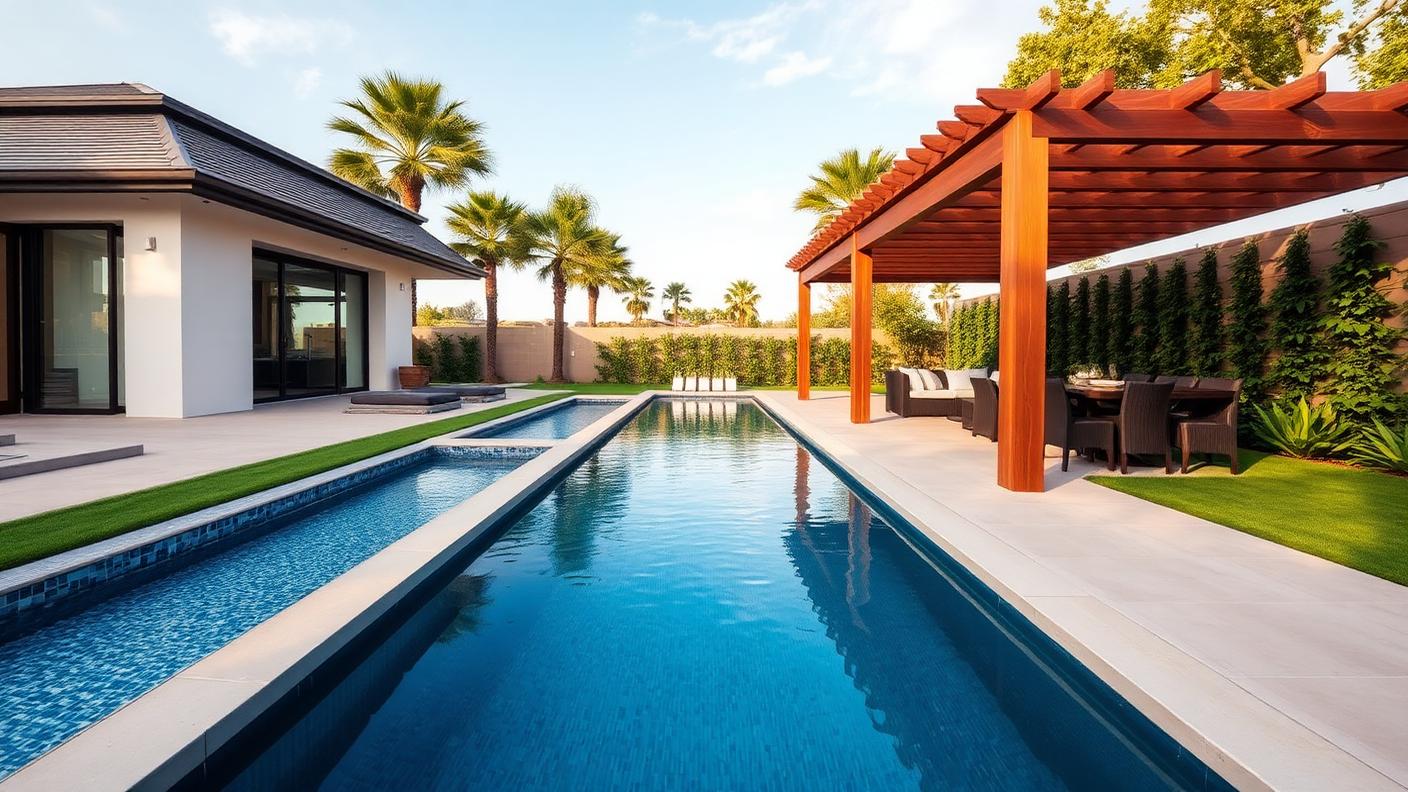 P4 Forward Pool Designs design concept visualisation photo modern home and garden. Images Created by www.TinyHome-Revolution.com