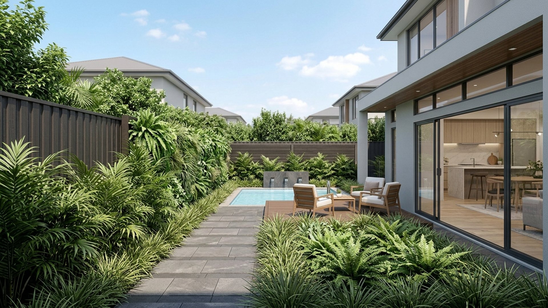 Plunge Pool Designs design concept visualisation photo modern home and garden landscaping. Images Created by www.TinyHome-Revolution.com