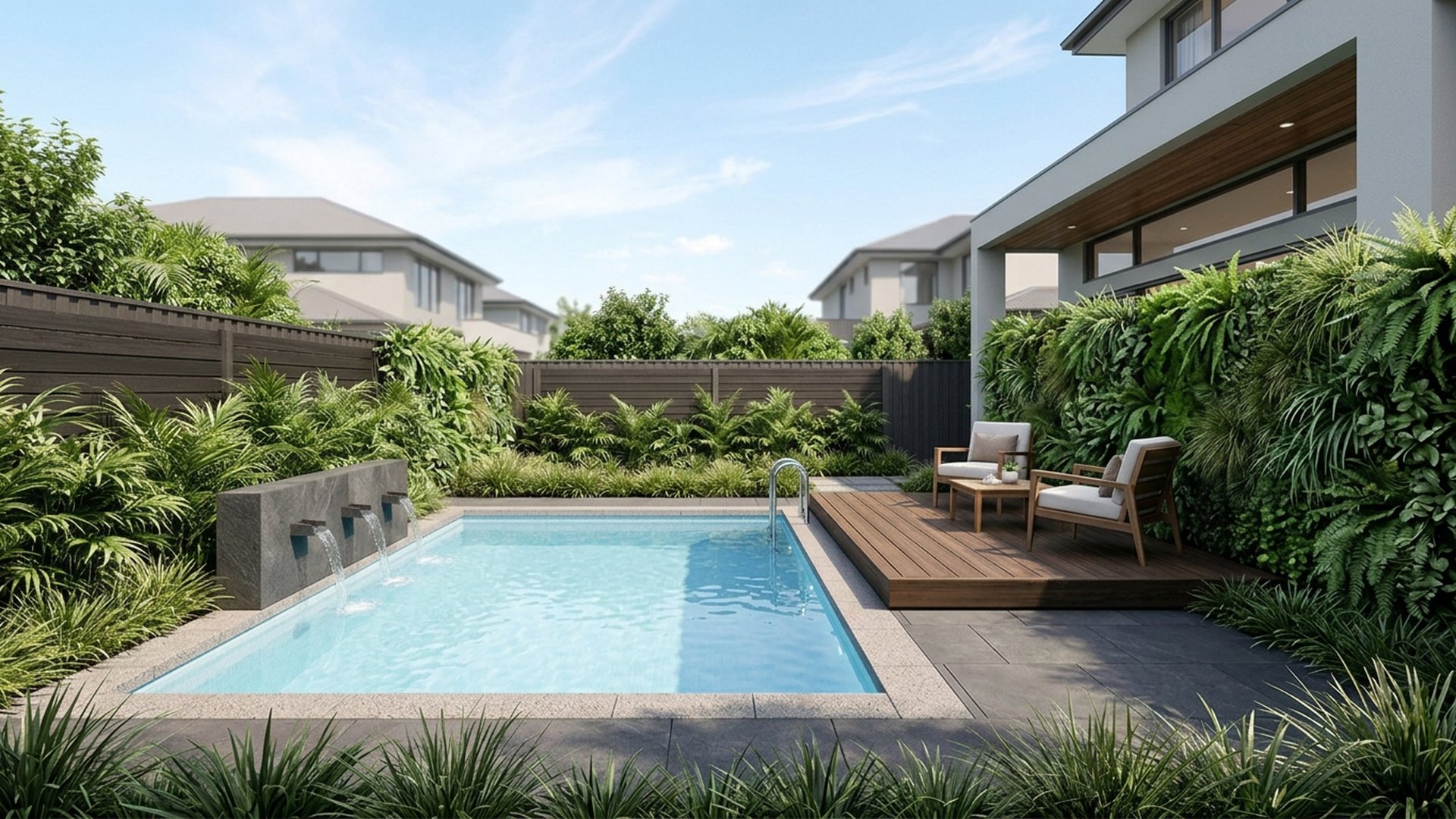 Plunge Pool Designs design concept visualisation photo modern home and garden landscaping. Images Created by www.TinyHome-Revolution.com